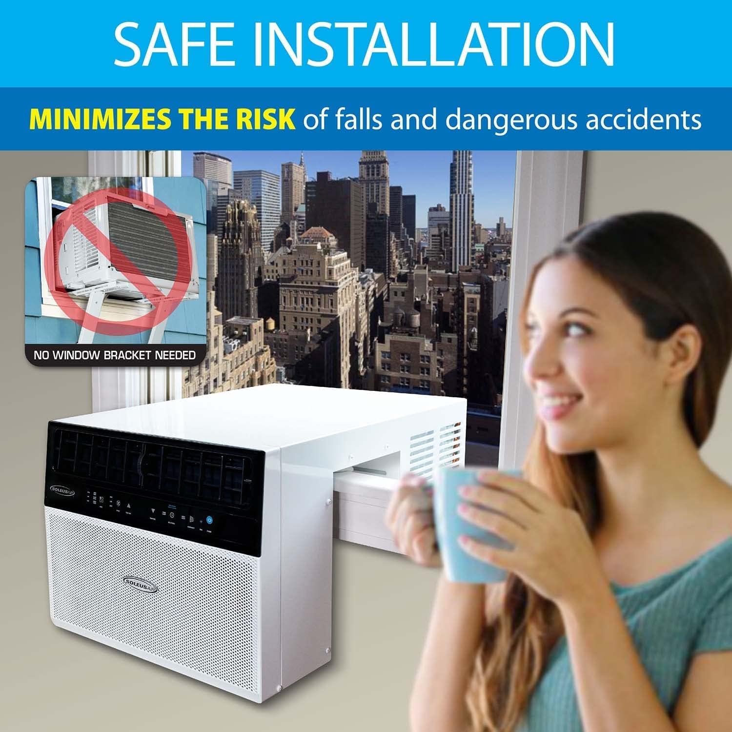Soleus Air Exklusive 8.000 BTU mit WLAN-Klimaanlage, Klasse für Sicherheit und Flüsterleise, zusammen mit Blick auf das Fenster (passend für bis zu 27,9 cm breite Fensterbank)