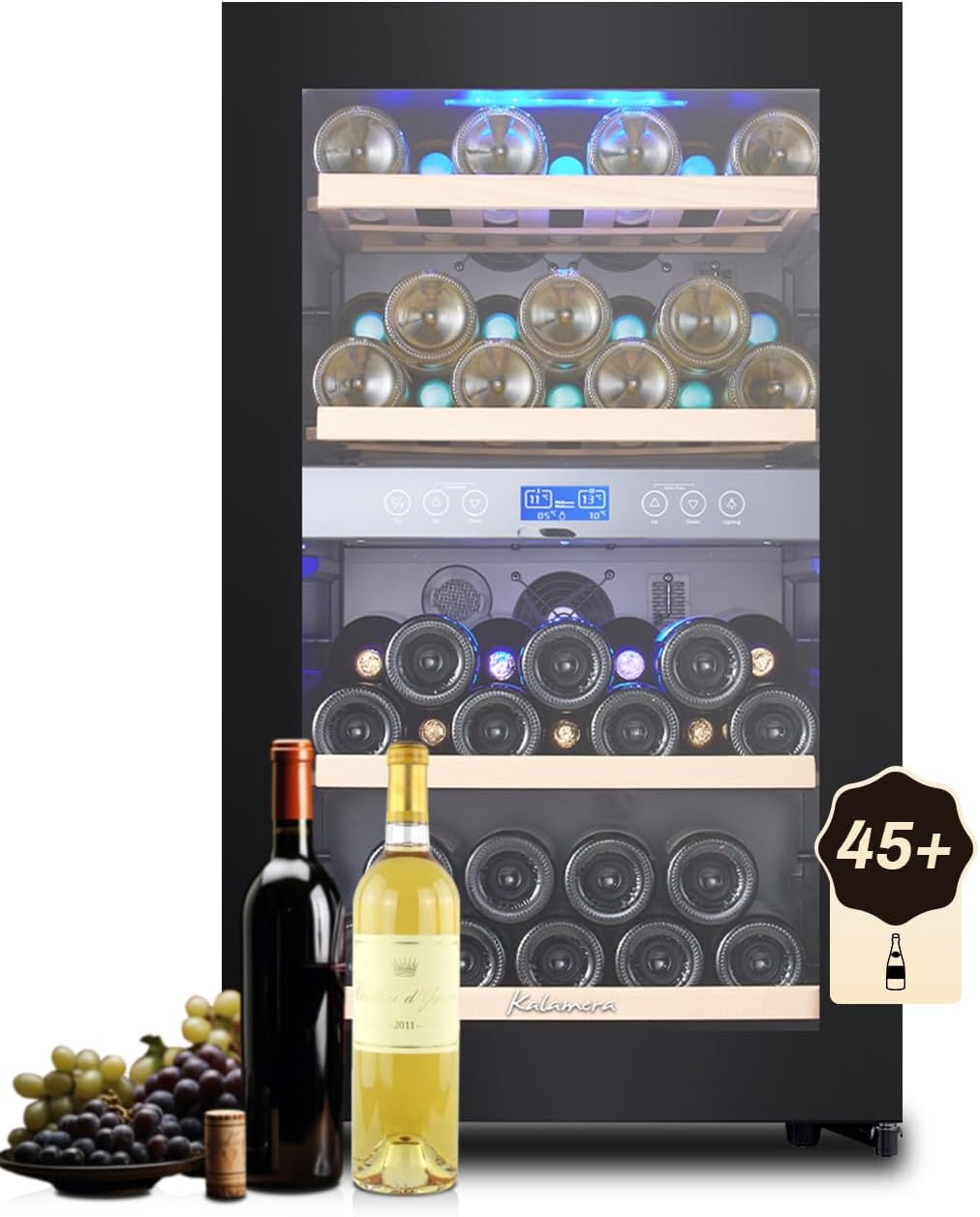 Kalamera Weinkühlschrank 2 Zonen, 45 Flaschen, 120Liter, großes LCD-Display, Temperaturzonen 5-10°C/10-18°C, KRC-120BFG