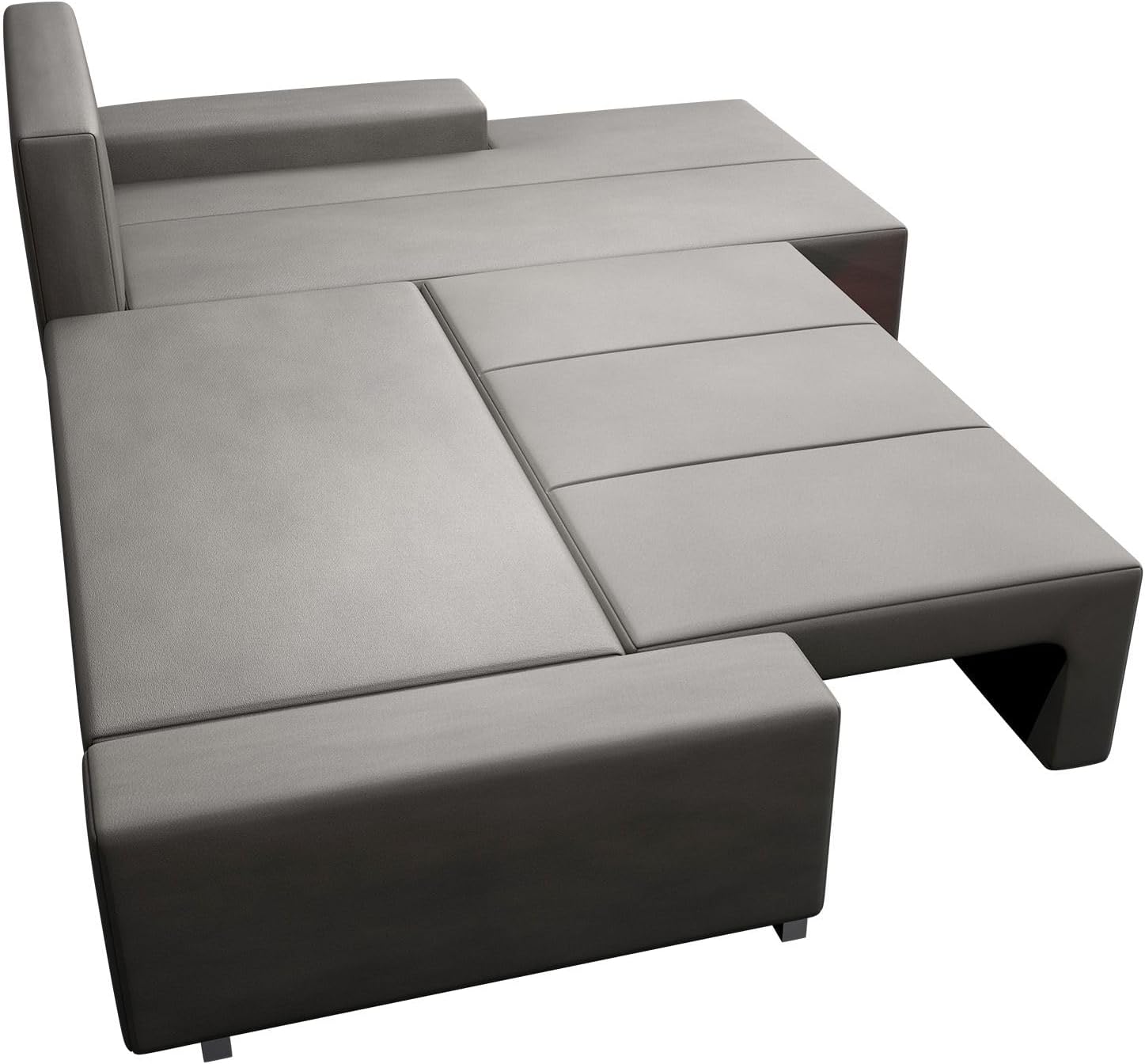 Juskys Sofa Davos Rechts mit Schlaffunktion - Ecksofa für Wohnzimmer mit Bettkasten & LED - Stoff Schlafsofa L Form Couch Beleuchtung - Hellgrau