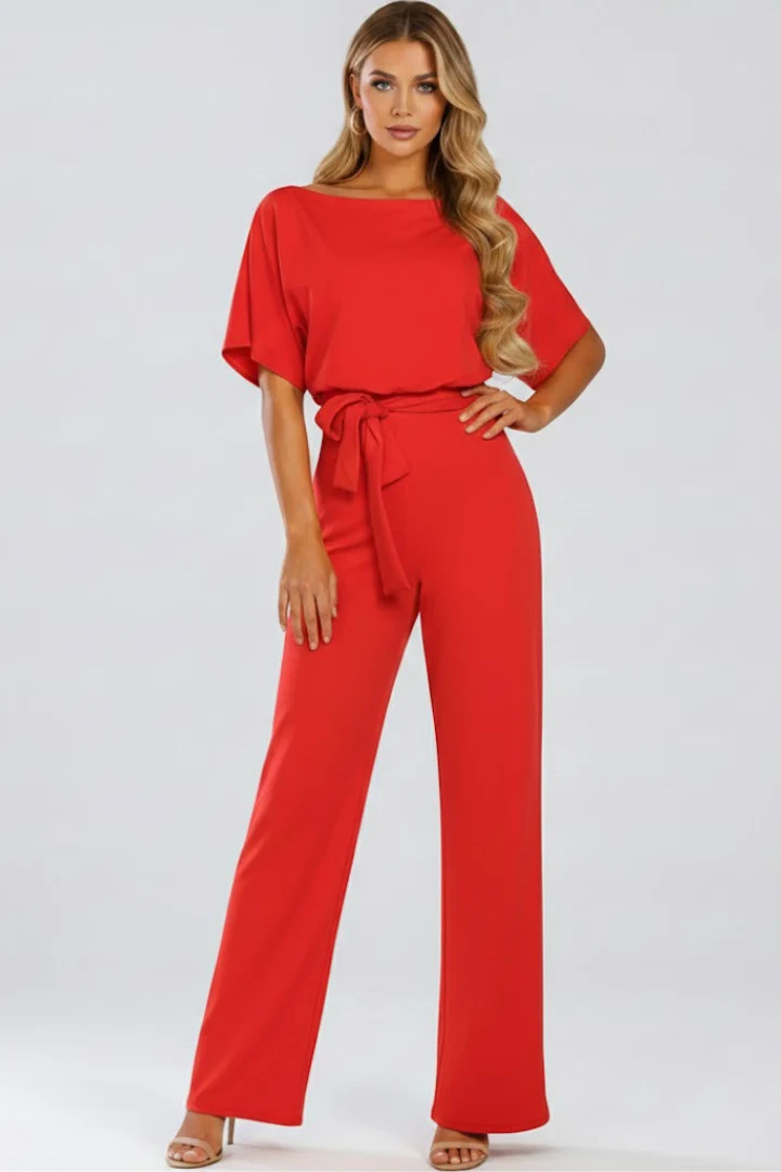 Damen-Jumpsuit mit Gürtel und weitem Bein