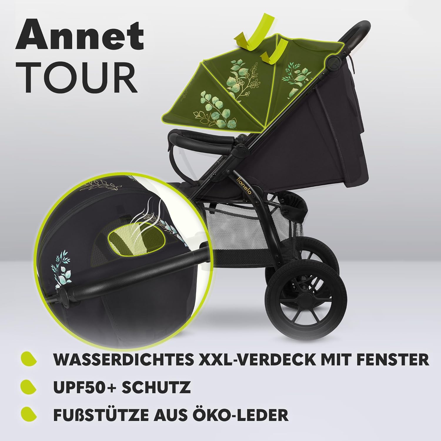 LIONELO Annet Plus Buggy bis 22 kg mit Liegefunktion, Kinderwagen klein zusammenklappbar mit Zubehör, Eva-Schaum-Räder, Moskitonetz, Fußdecke Getränkehalter, Korb