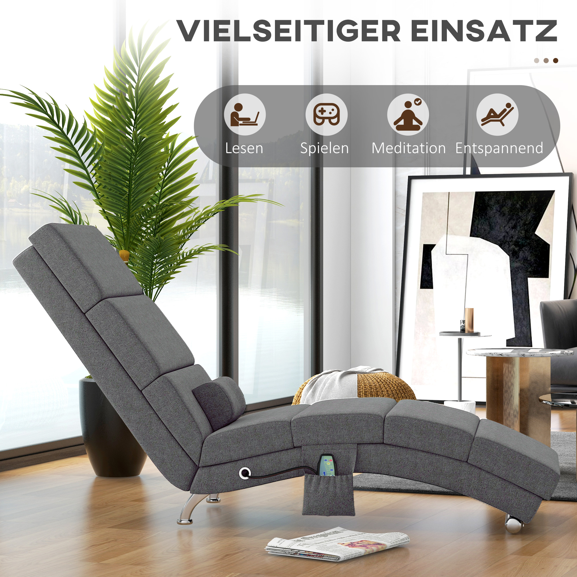 Massagestoel Relaxstoel Ligstoel 8 vibratiepunten, 5 modi, 8 vibratiepunten, 56 x 168 x 84 cm, Grijs