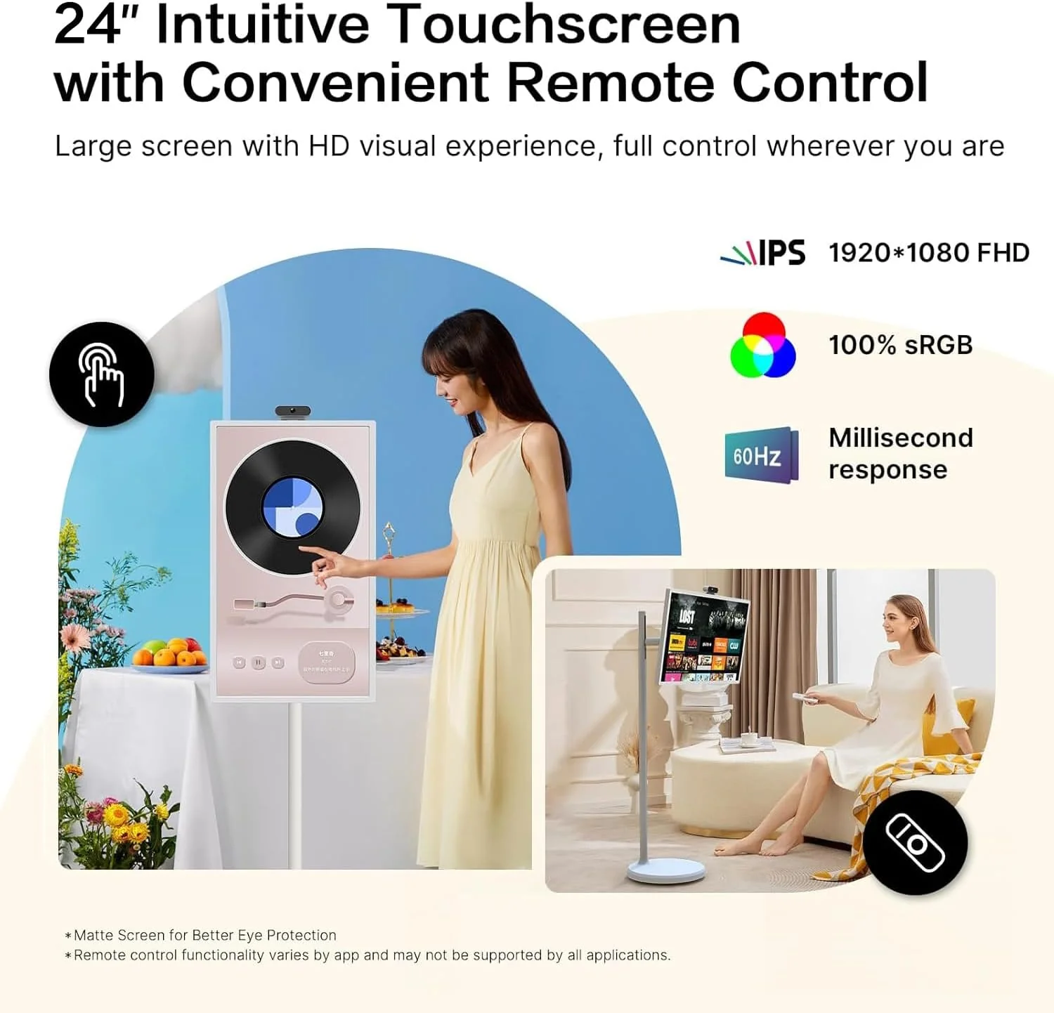 32-Inch Portable TV, 1080P FHD Rolling TV on Wheels with Rotatable Touch Screen, Android 13 OS, 8G RAM+128G Storage, Built-in Battery, Full Swivel Rotation, Voice Remote