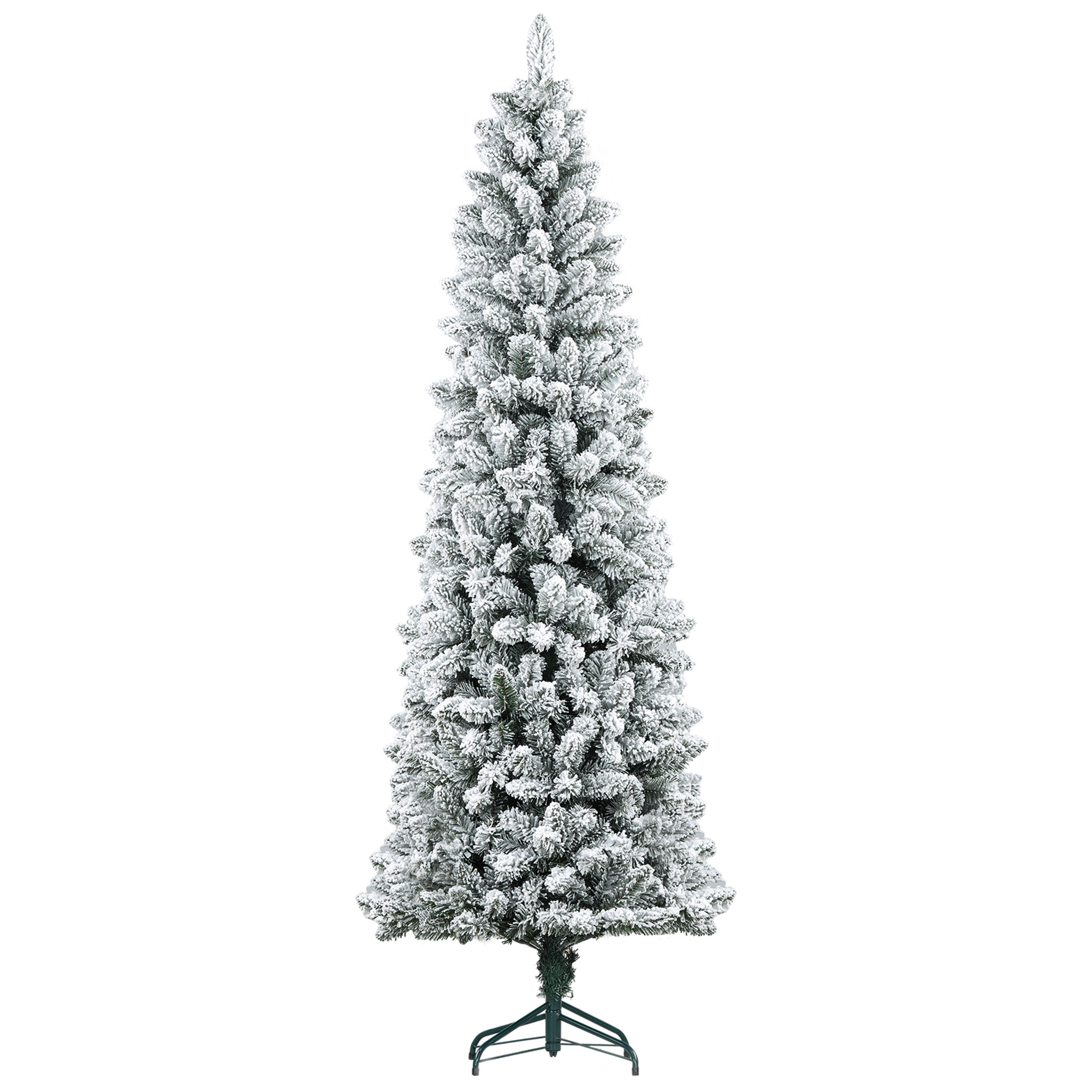 Kunstkerstboom, vlamvertragend, met kunstsneeuw, slank, stalen voet, 75 x 210 cm, Groen