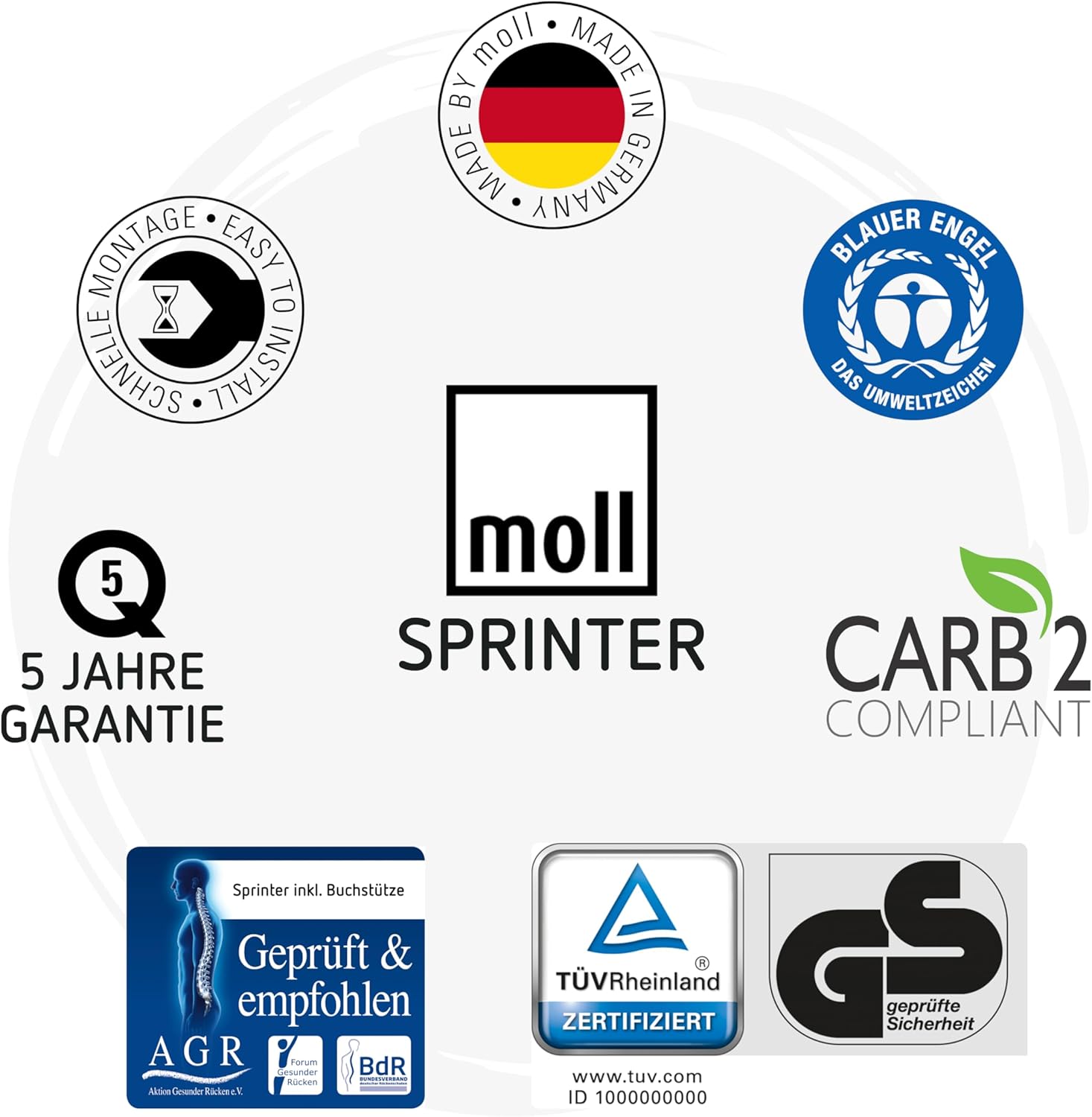 Moll Sprinter Kinderschreibtisch höhenverstellbar | mitwachsend, ergonomisch & neigbar für aufrechtes Sitzen | ideal für Schulkinder | Schreibtisch weiß optional mit Schublade | Made in Germany