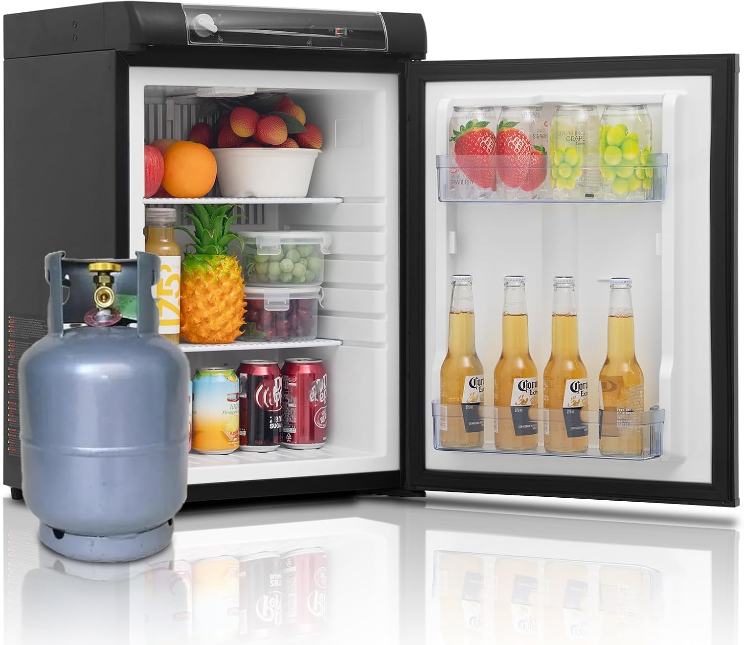 Smad Frigo Trimixte 12V 220V Gaz, 60L, Frigo Camping Gaz, Réfrigérateur Silencieux pour Caravane Camping-car Fourgon Van Mobile-home Chalet, Noir