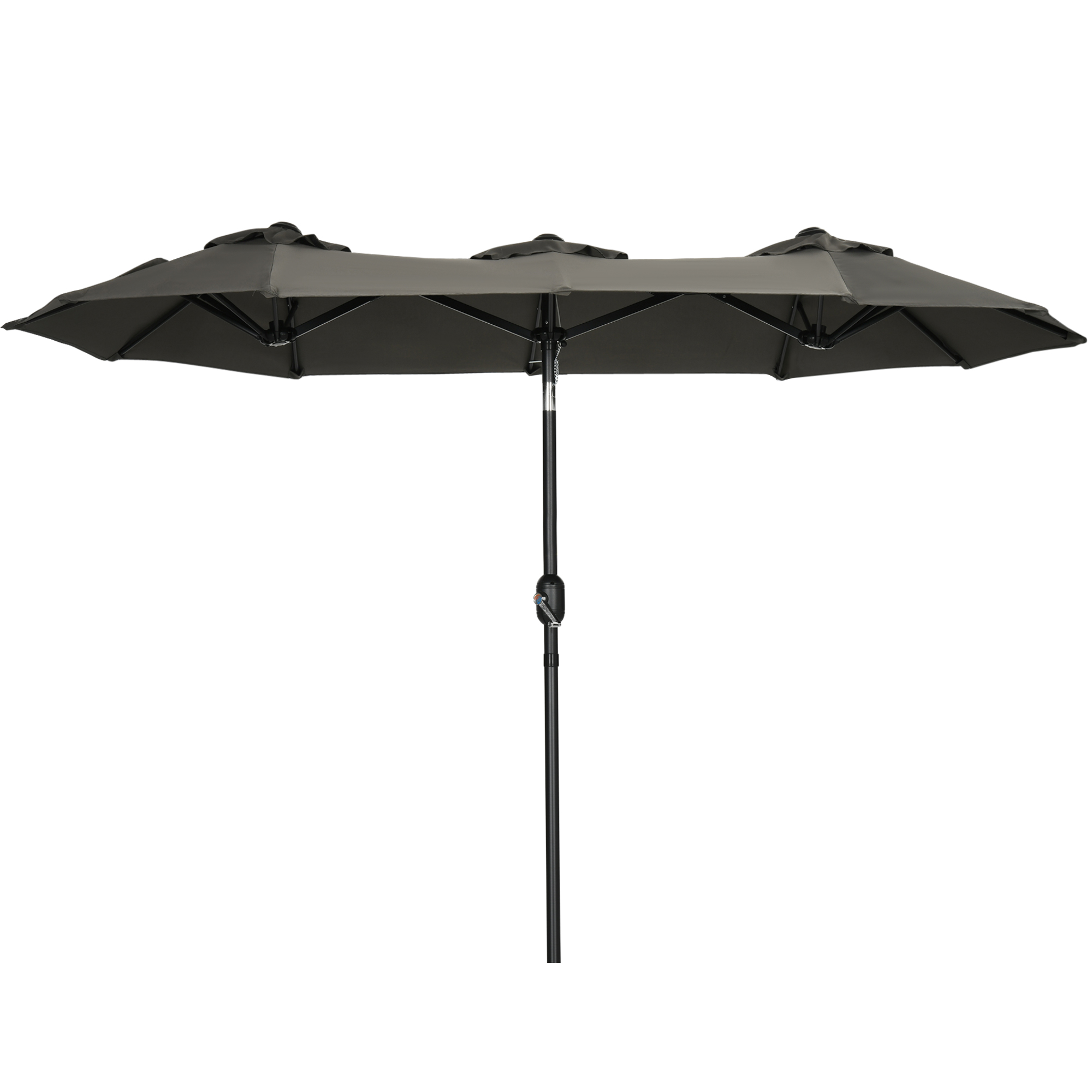 Outsunny parasol, tuinparasol, kantelbaar, met handslinger, winddak, polyester+staal, grijs, 285 x 147 cm