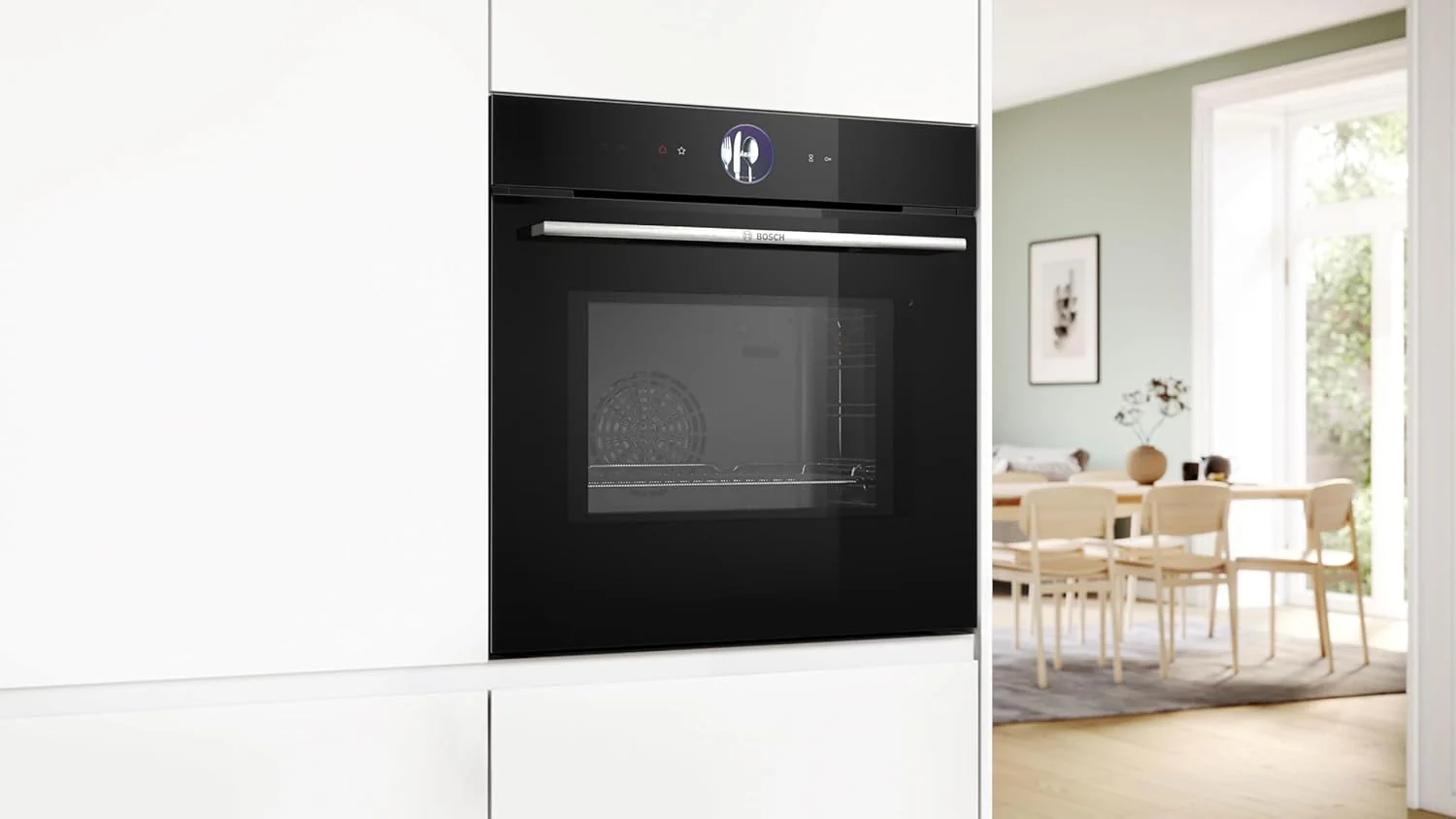 Bosch HMG7361B1, Serie 8 smarter Einbau-Backofen mit Mikrowellenfunktion, 60 x 60 cm, Made in Germany, Schwarz, Air Fry, Digitaler Bedienring, Touchdisplay, Automatikprogramme, Reinigungsunterst��tzung