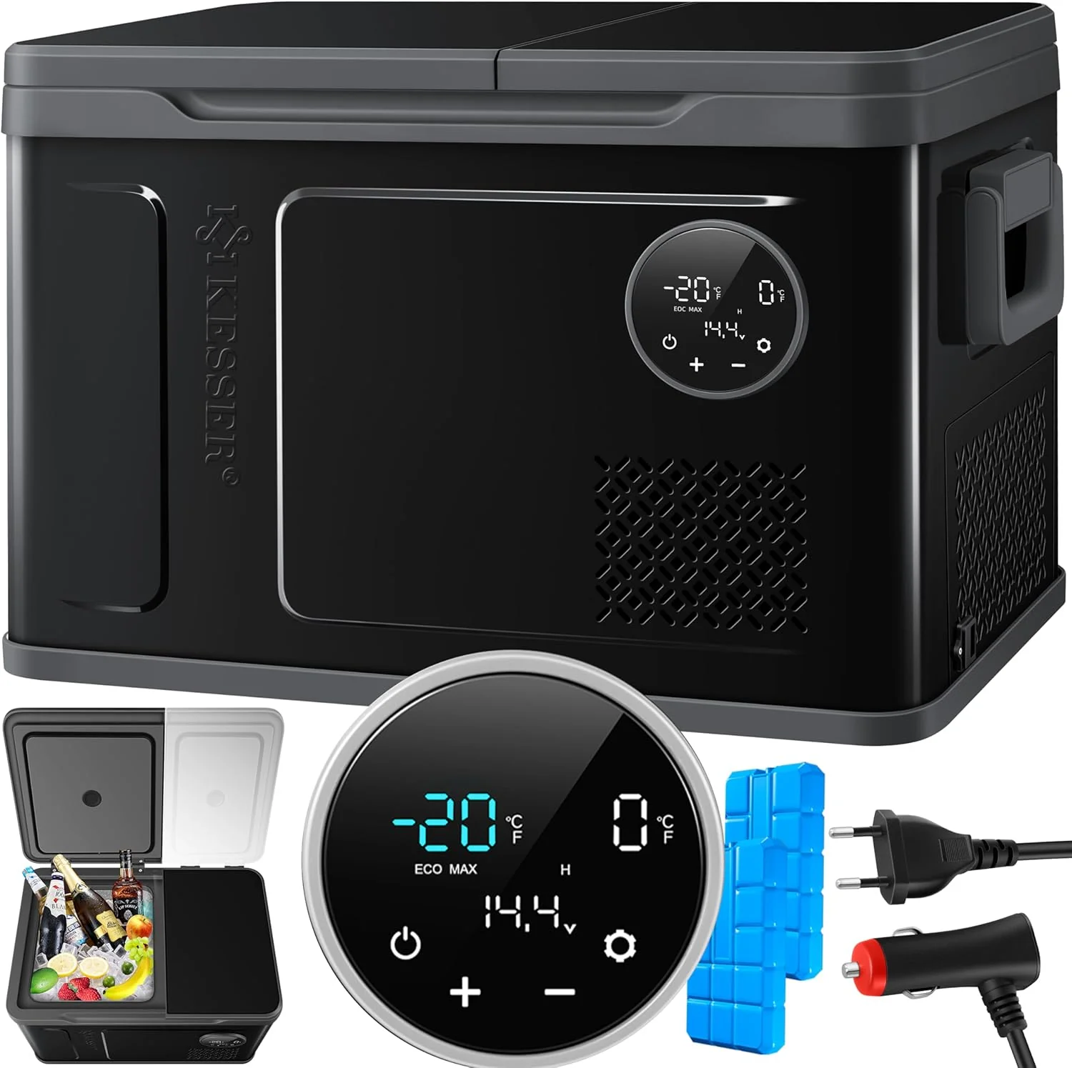 KESSER? Kompressor K��hlbox 2in1 Doppelzone K��hl & Gefrierfach elektrische Gefrierbox mit 2x K��hlakkus & LED-Touch-Bedienung | K��hlschrank K��hlung bis -20 ��C f��r Camping, Auto, Lkw 12/24V 230V