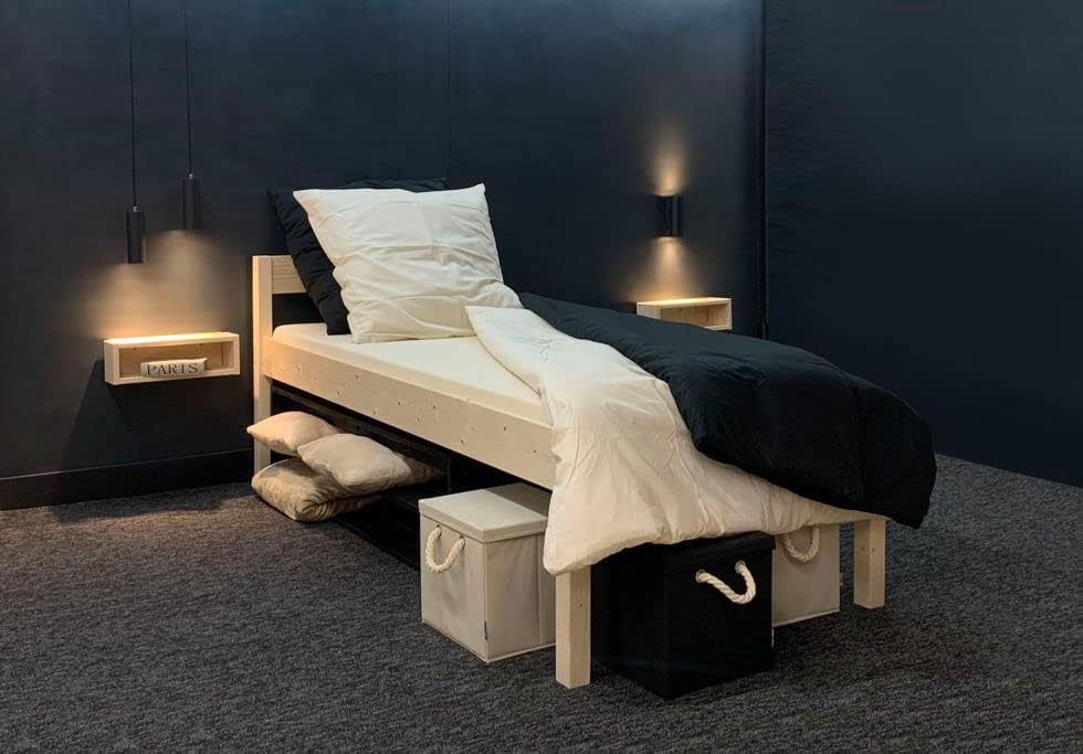 Holzbett Seniorenbett mit Kopfteil 90x200 erhöhtes Bett Holz Massivholzbett 90 100 120 140 x 200cm (Betthöhe 55cm, 90x200cm)