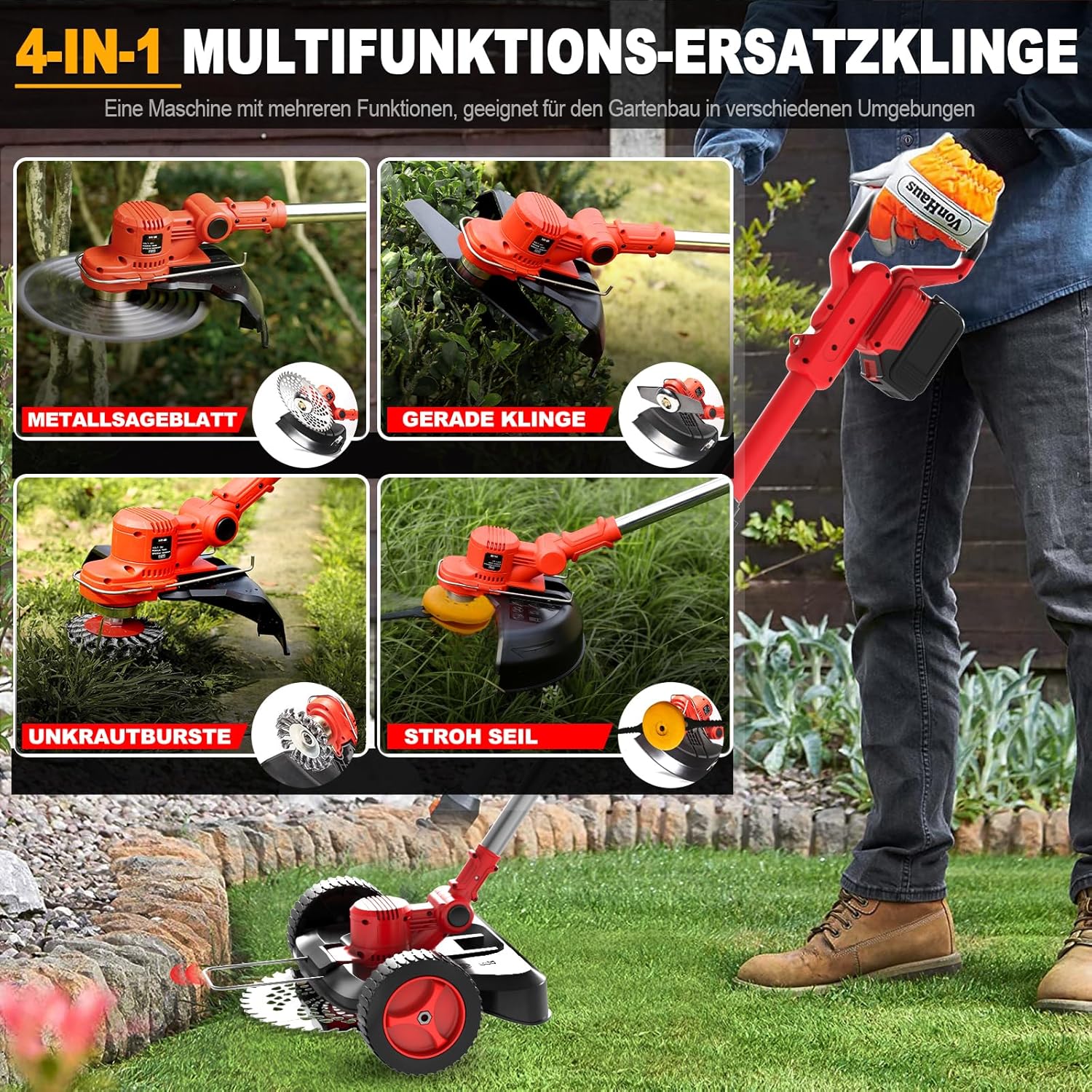SHJICH Accu grastrimmer, 4-in-1 Multifunctionele accu grastrimmer voor Makita accu, 8000mAh bosmaaier met onkruidborstel, 21V Accu bosmaaier, 100~145cm telescopische steel, voor tuintrimmen