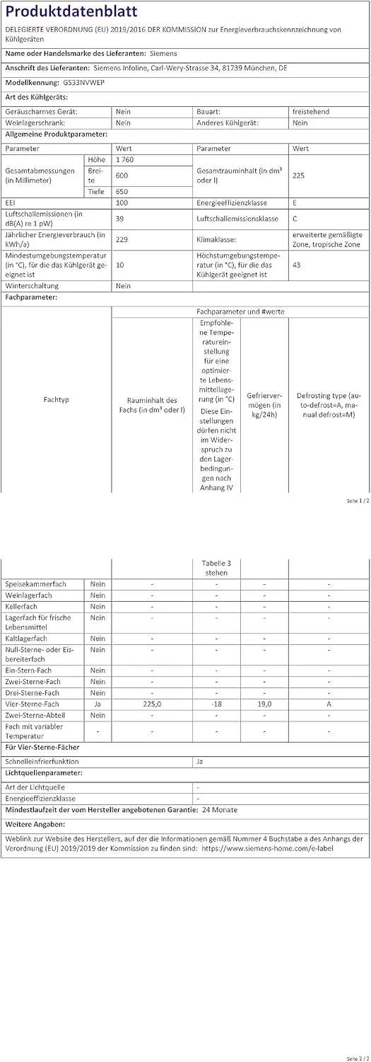Siemens GS58NDWDP, iQ500 Freistehender Gefrierschrank, 191 x 70 cm, 366 L, noFrost, bigBox, LED-Innenbeleuchtung, superFreezing, varioZone f��r anpassbaren Gefrierraum, freshSense