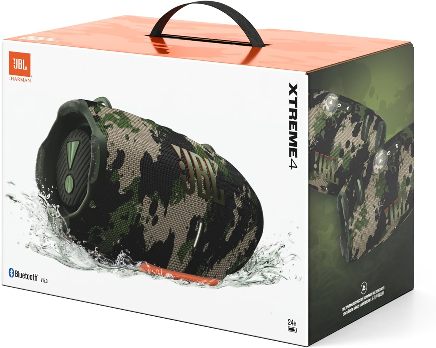JBL Xtreme 4 Musikbox in Camouflage – Tragbare Bluetooth-Lautsprecher-Box mit tiefem Bass, KI-Sound-Boost und integrierter Powerbank – Wasserfest und staubfest – 24 Laufzeit