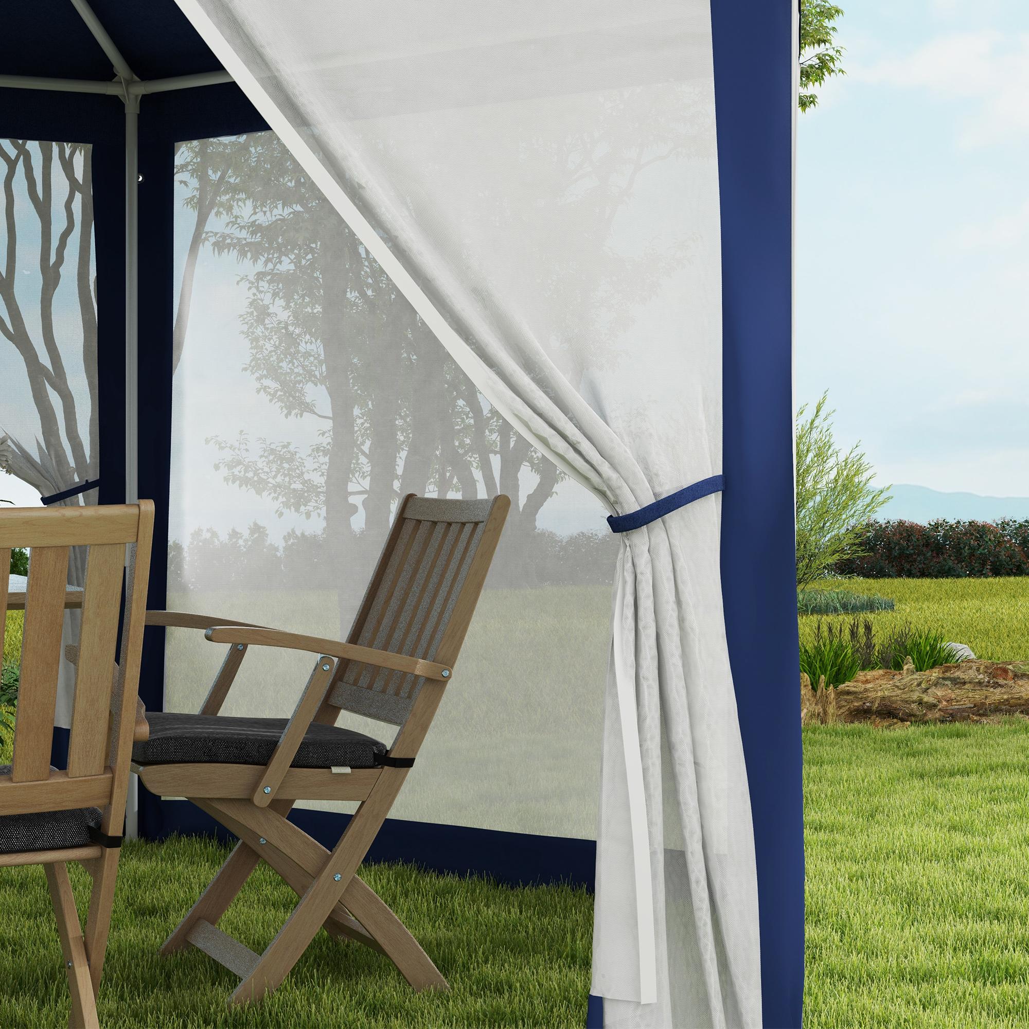 Tuinpaviljoen, 6-hoekig, Muskietennetten, Metalen Frame, 3,94x3,412x2,5m, Blauw
