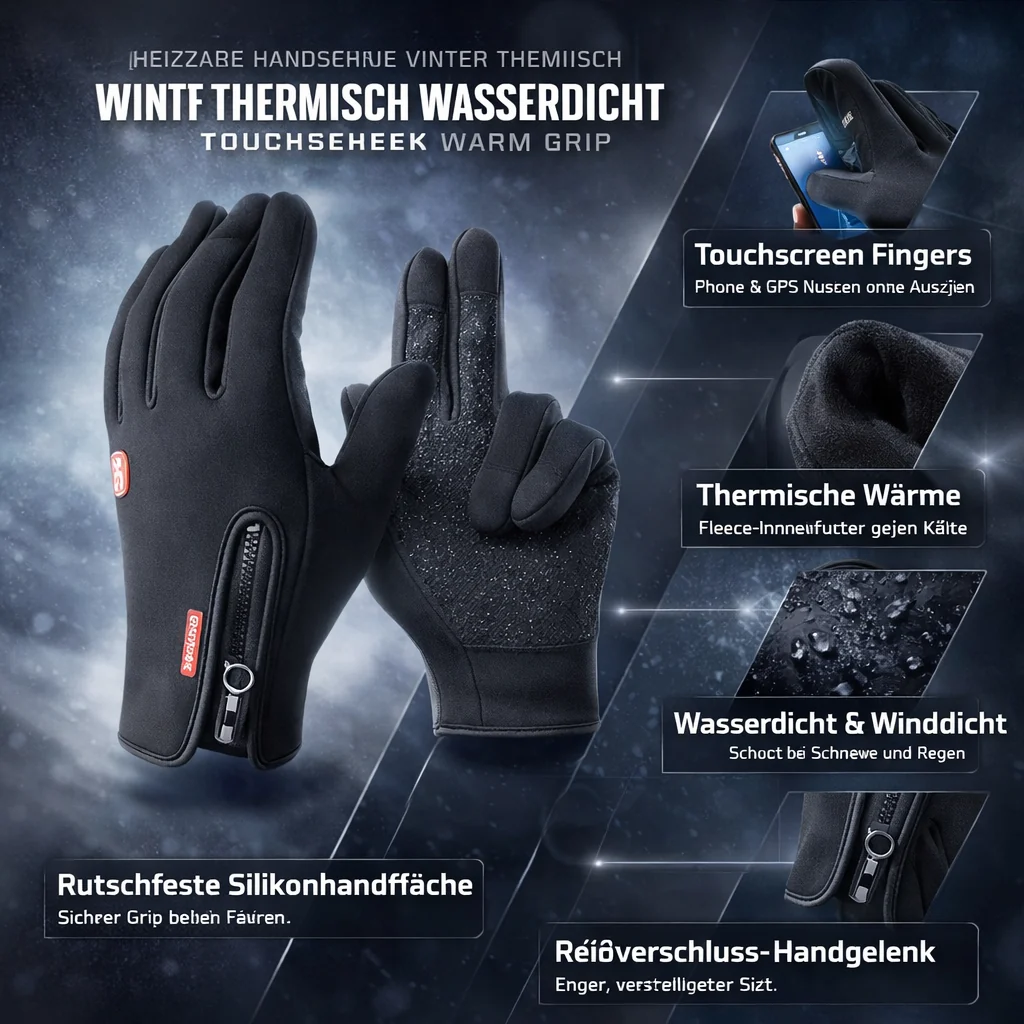 Beheizbare Winterhandschuhe – Wasserdicht & Touchscreen-kompatibel