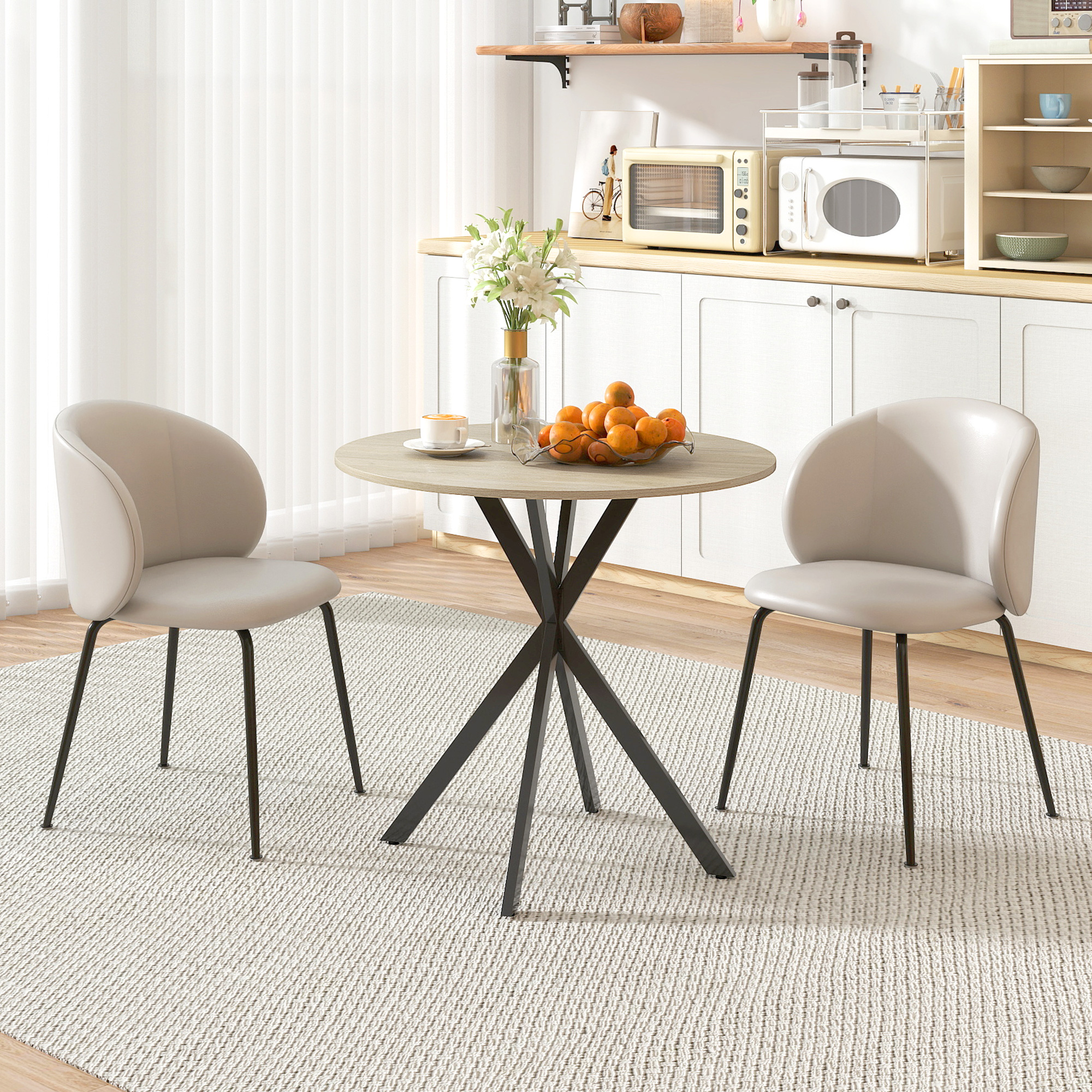 HOMCOM 80cm Industriële Ronde Eettafel - Eik