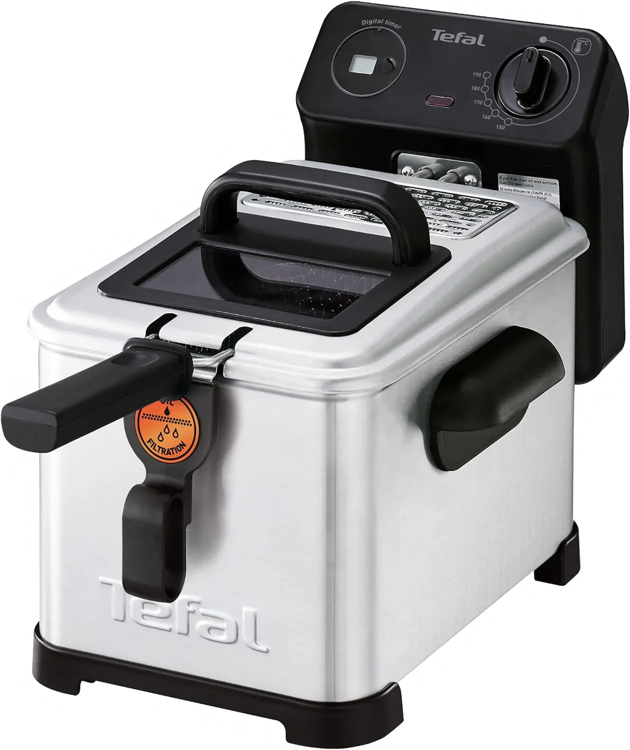 Tefal FR5160 Filtra Pro elektrisk fritös | 4 liters oljekapacitet | Uppsamlingssil för renare olja | Diskmaskinssäkra delar | Fönster | Justerbar temperaturkontroll | Svart/rostfritt stål