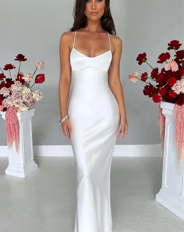 Satin-Maxikleid mit ��berkreuzten Tr?gern f��r Damen