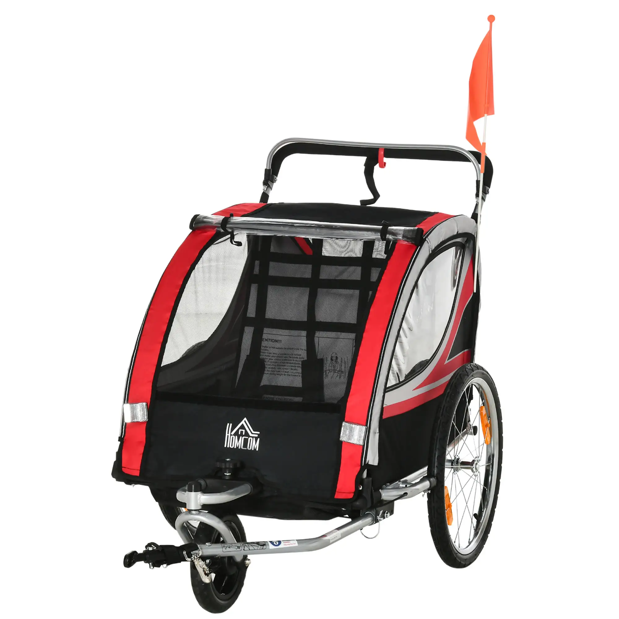 HOMCOM Kinderfietskar 2-in-1 Duwkar veilige rit rood
