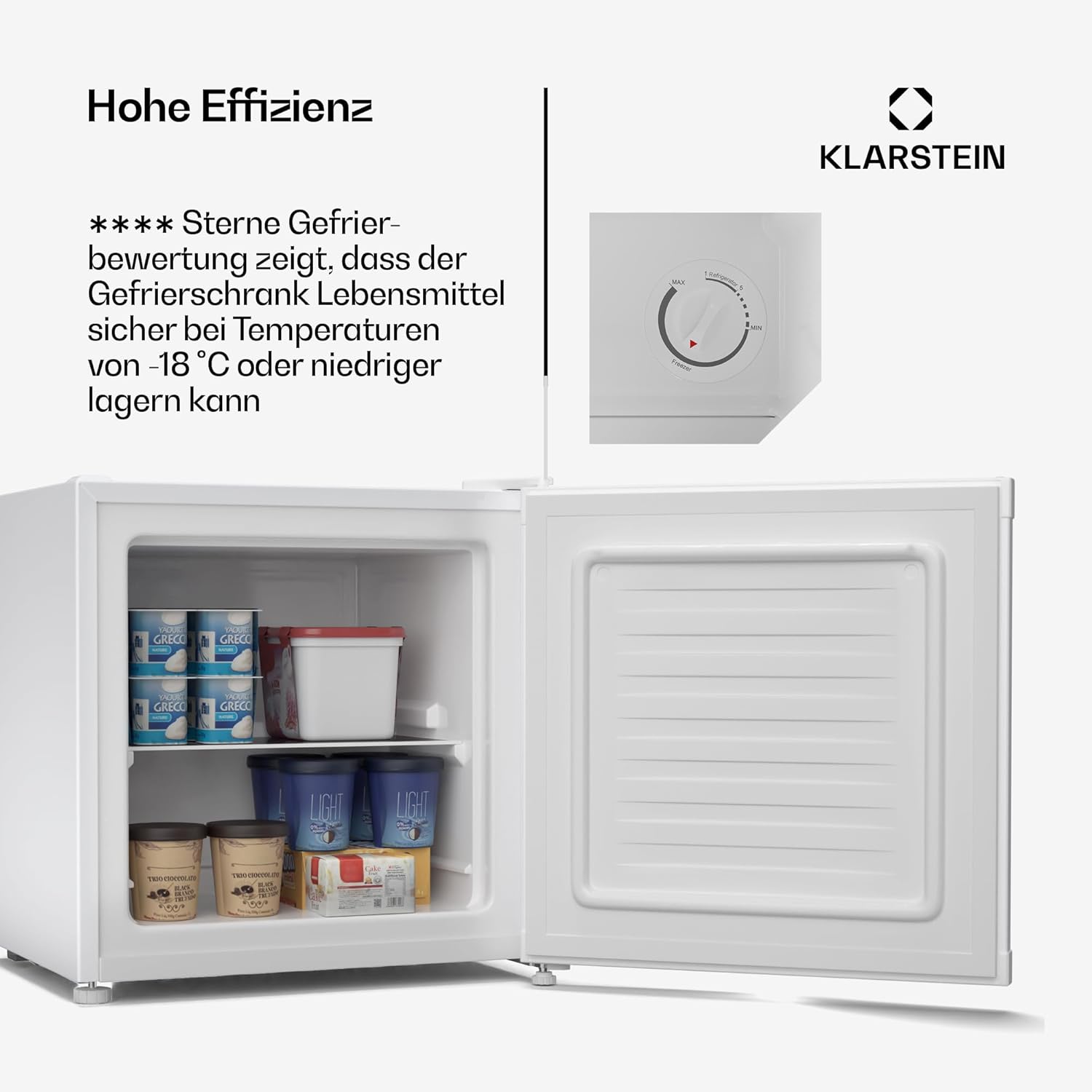 Klarstein Irene Mini-Gefrierschrank, 31L Kühl-/Gefrierkombination Mit Temperaturregelung -24 °C bis 10 °C, Energieeffizient, Leise 38 dB Für Schlafzimmer & Kleine Räume, Kompaktes Design