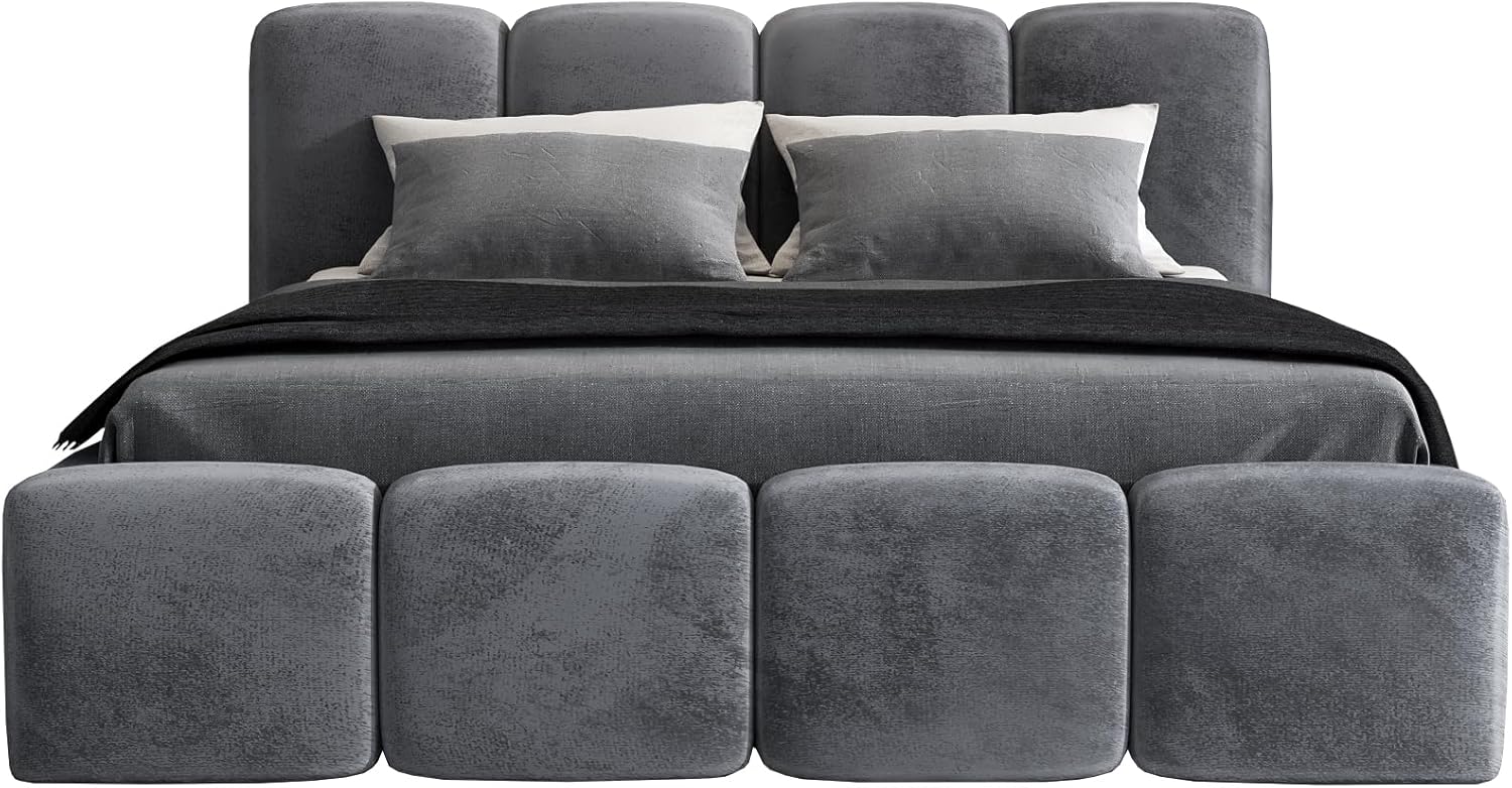 A&J MöbelLand Polsterbett 180x200 mit Bettkasten und Lattenrost – DONA, Bett mit Matratze und Stauraum in Dunkelgrau