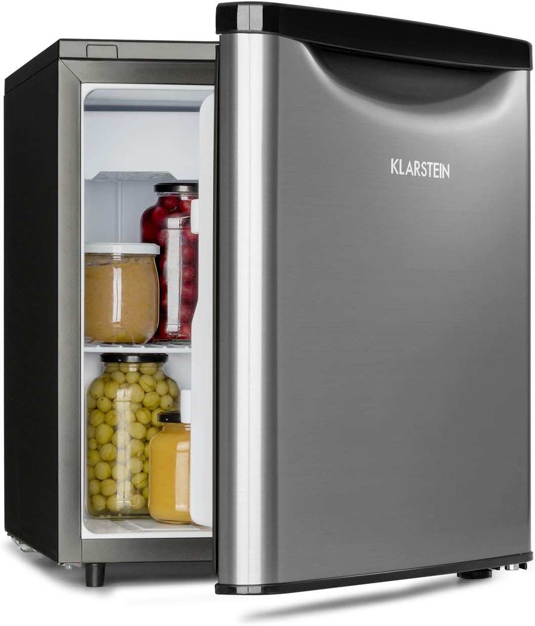 Klarstein Yummy - Kühlschrank, mit Gefrierfach, Kühlmittel: R600a, 41 dB, 1 x Gitterboden, inkl. Tropfschale, 47 L, Gefrierfach: 3 Liter, Kühlschrank: 44 L, schwarz/silber