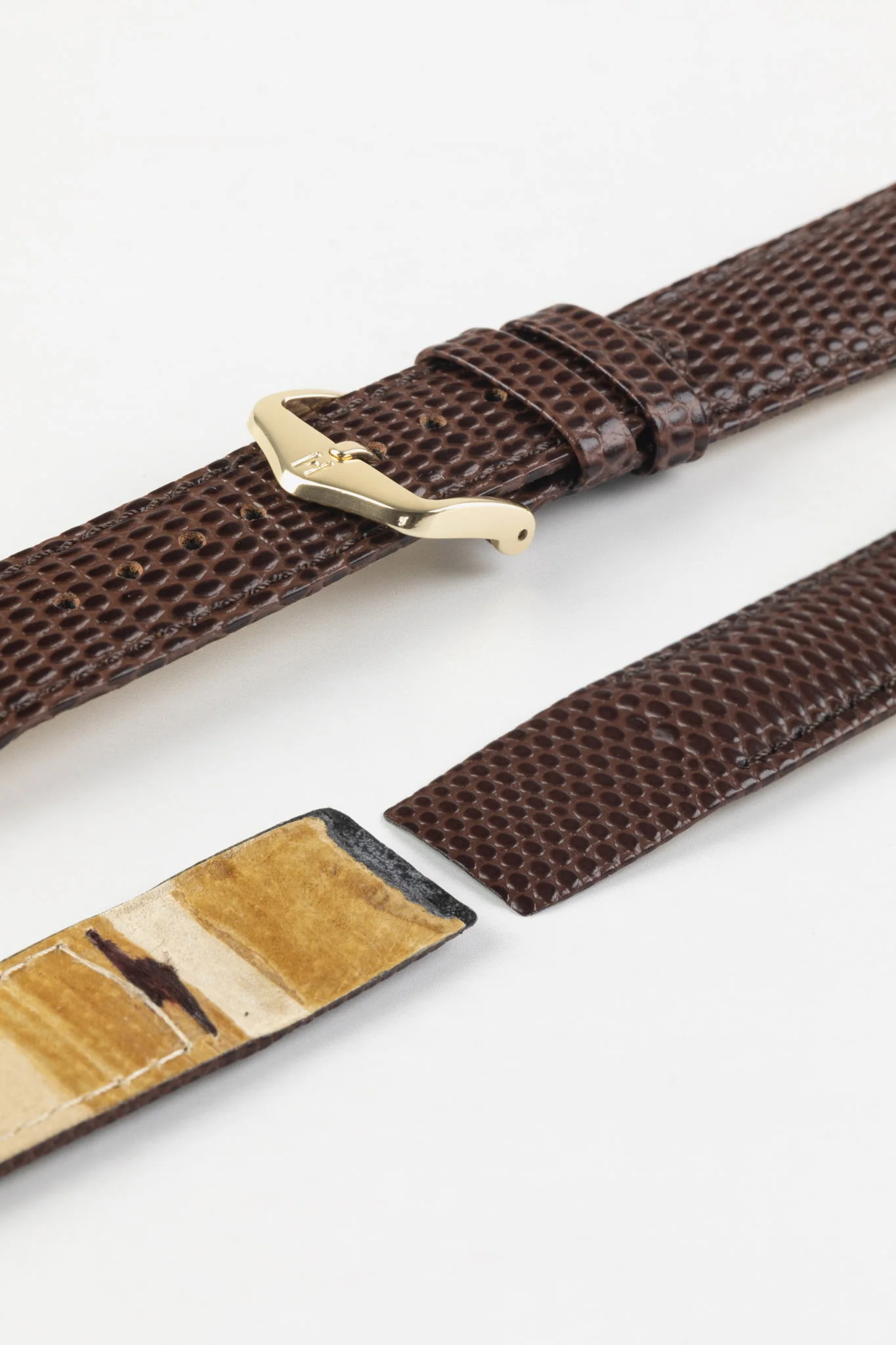 Hirsch RAINBOW Lizard Embossed Open Ended Watch Strap in BROWN