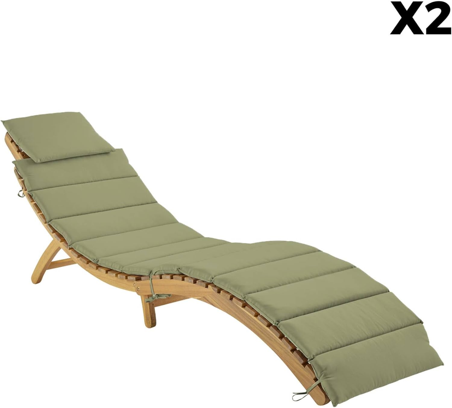sweeek - 2er Set Liegestühle aus Akzazienholz Laure mit Polyesterkissen, 184 x 55 x 63,5 cm