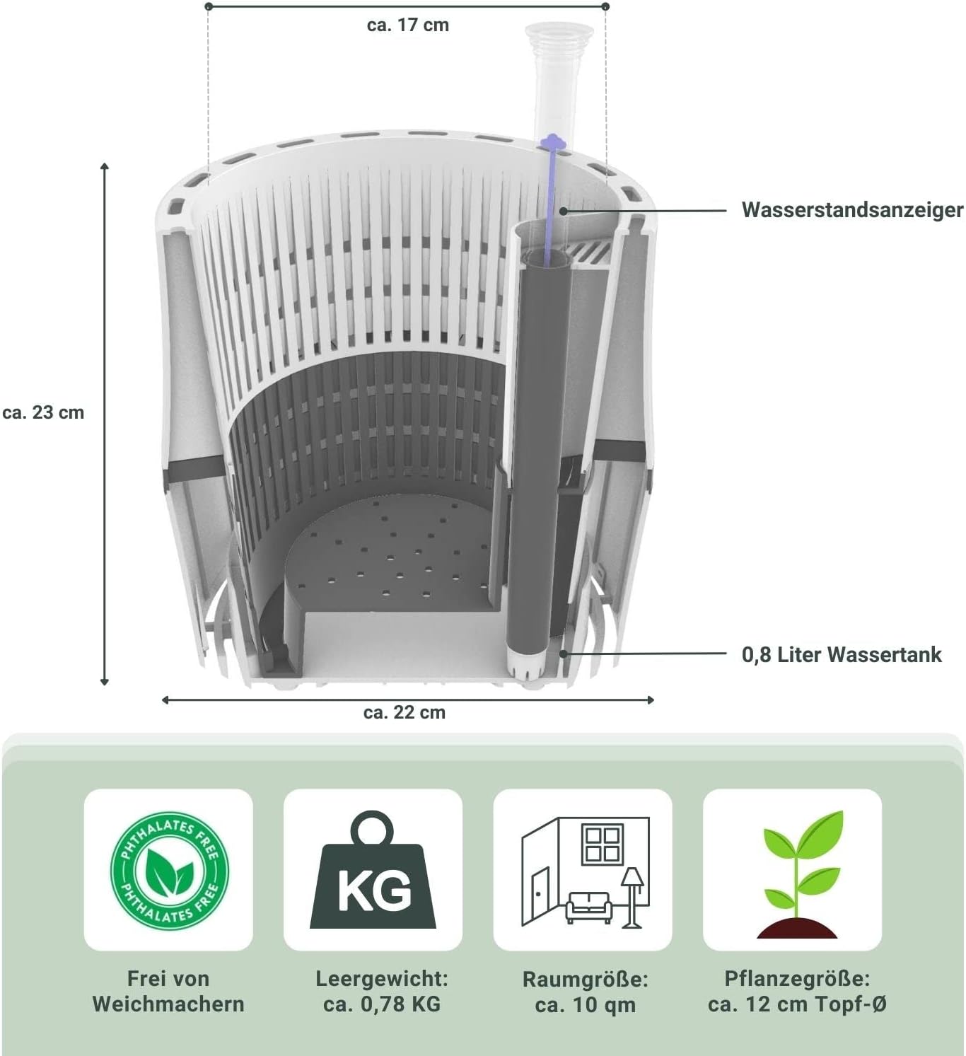 AIRY Luftreiniger System S inkl. Bogenhanf & 3-Liter Airy Base • Natürlicher Luftfilter beseitigt Schadstoffe, Allergene & Gerüche • Ideal für Räume mit ca. 10qm • 1317-613 anthrazit-grau