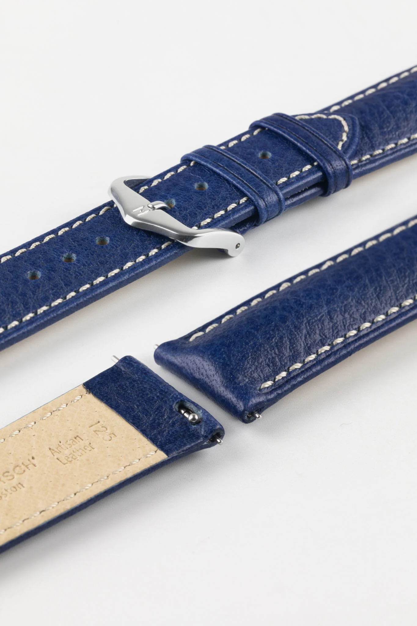 Hirsch BOSTON Quick-Release Buffalo Calfskin Leather Watch Strap in BLUE