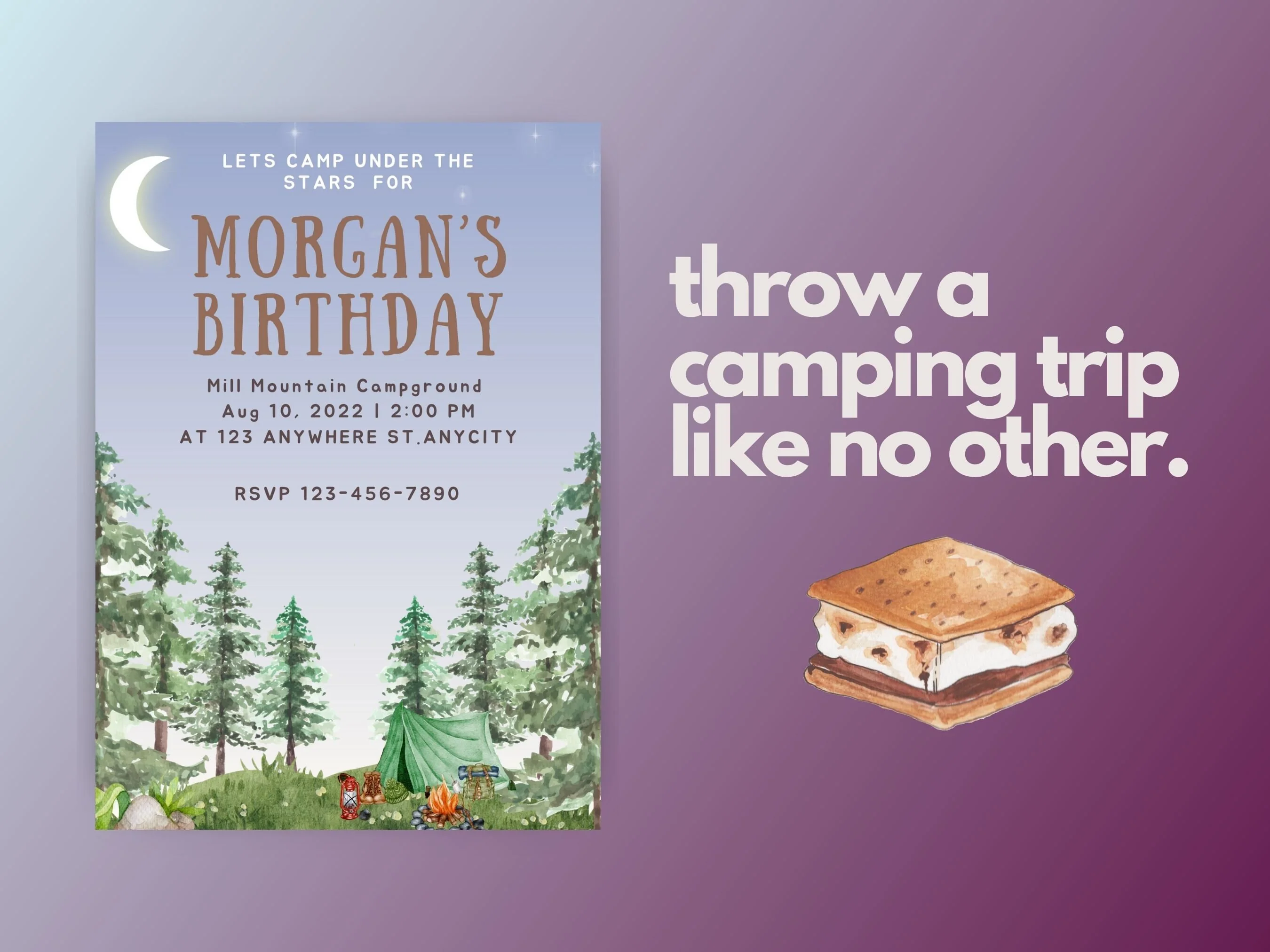 Camping Birthday Invitation, Camping Party Invitation Instant Download, One Happy Camper Birthday
