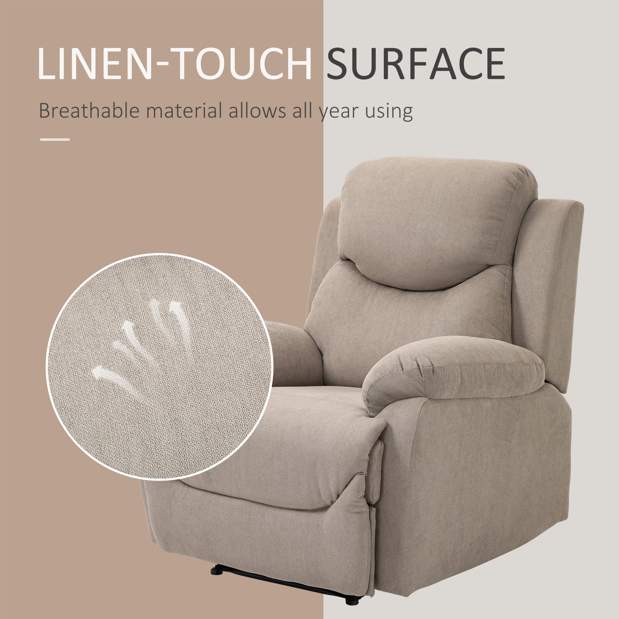 HOMCOM relaxfauteuil enkele sofa ligbed kantelbaar 150 ° TV-fauteuil linnen beige 97 x 96 x 105,5 cm
