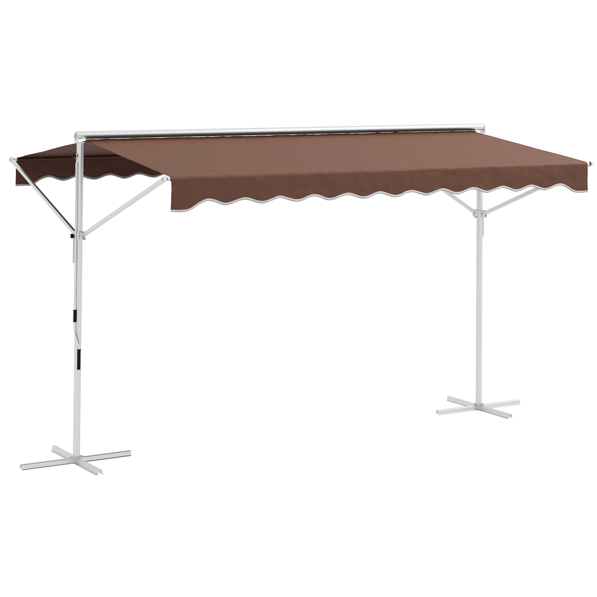 Verstelbare vrijstaande zonnescherm, handmatig bedienbaar, metalen frame, weerbestendig, 4x3m, Cr��me