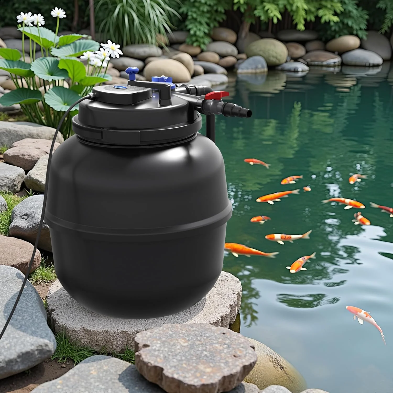 SunSun CPF-15000 drukfilter 10.000 l/u / 18 W UVC-eenheid, vijverdrukfilter voor vijvers tot 30.000 liter, vijverzuiveraar, filterinstallatie