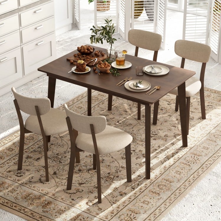 5-Piece Dining Table Set for 4 with Rubber Wood Frame and Padded Set