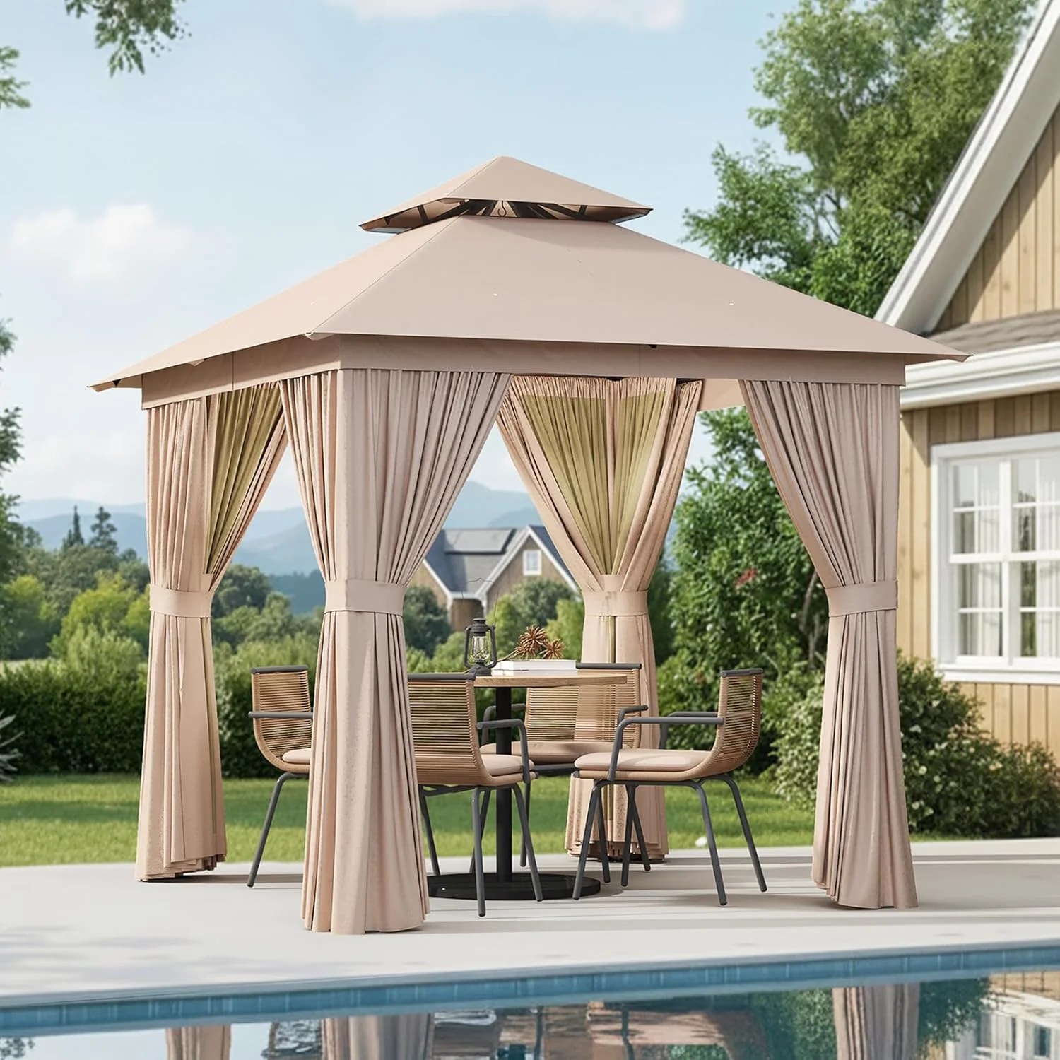 Aoxun Outdoor Gazebo for Patio 10x12. Metal Frame Canopy with Double Roofs. Heavy Duty Party Tent and Shelter with Mosquito Netting and Privacy Screen for Backyard. Lawn. Garden. Deck