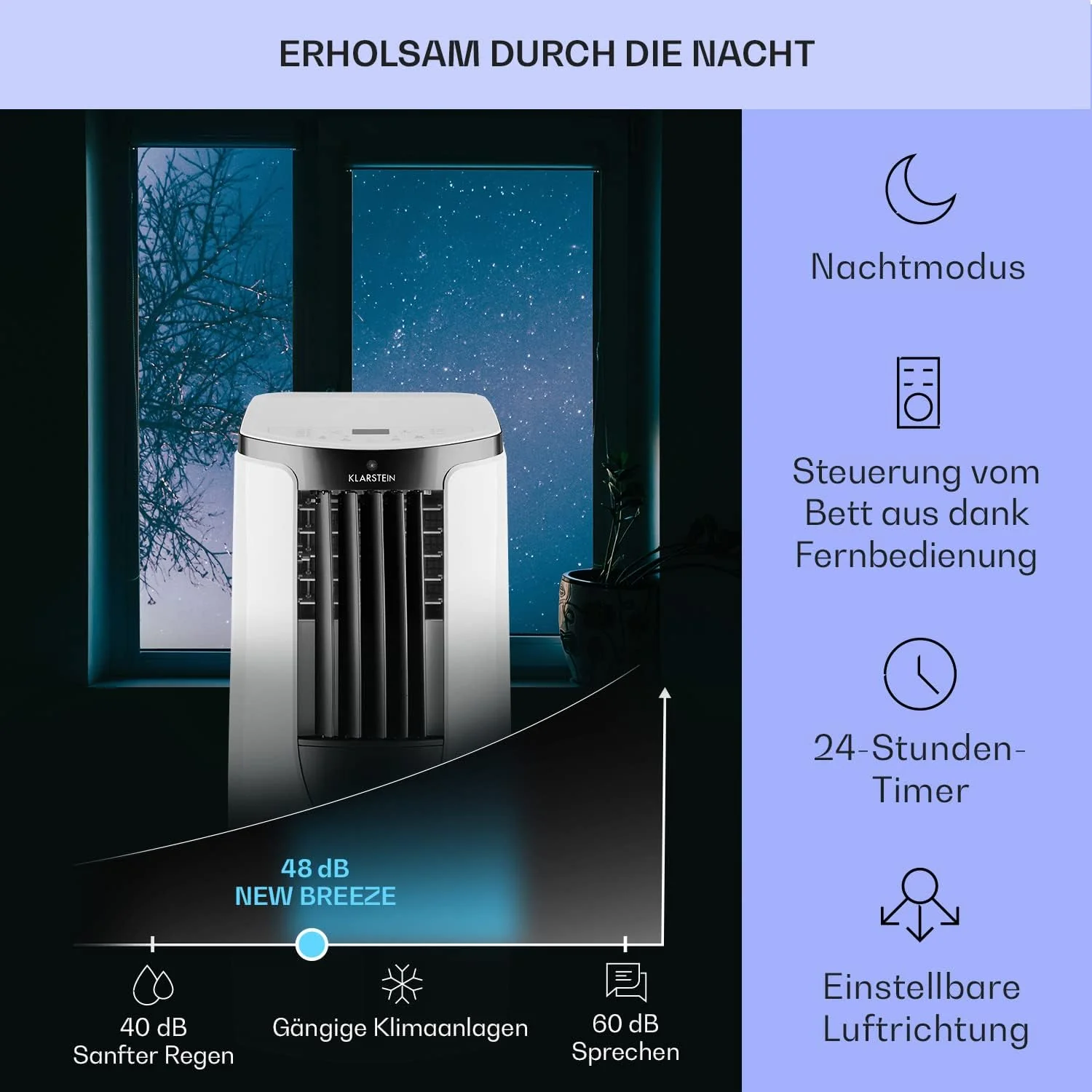 Klarstein Mobiele Airconditioner met Afvoerslang, 3-in-1 Airco met Ventilator & Luchtontvochtiger, Kleine & Draagbare Airco voor Thuis & op Kantoor, 10000 BTU AC met Laag Verbruik