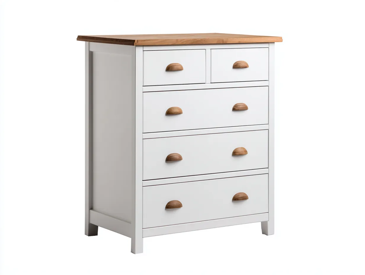 Kommode mit Schubladen - Holz-Metall - 78x40x102 cm - Weiß-Natur - Landhausstil