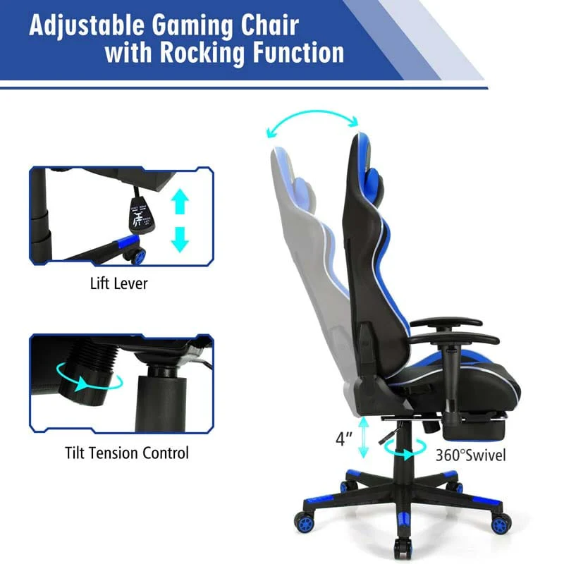 Led Massage Gaming Chair Height Adjustable Racing Computer Office Chair With Footrest Ergonomic High Back Pu Swivel Game Chair - Comfortable And Ergonomic Design