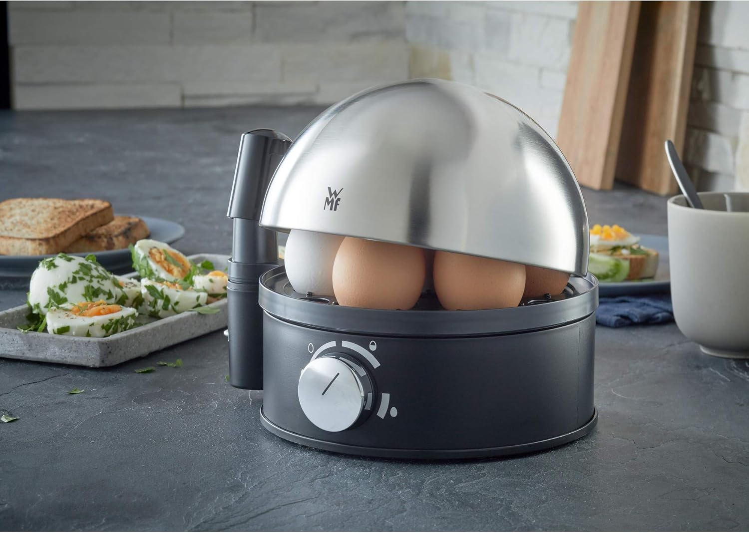 WMF Lono Toaster Glas mit Brtchenaufsatz, 2 Scheiben, XXL, motorisierte Toastaufnahme, Aufwrm-Funktion, 7 Brunungsstufen, Toaster edelstahl matt
