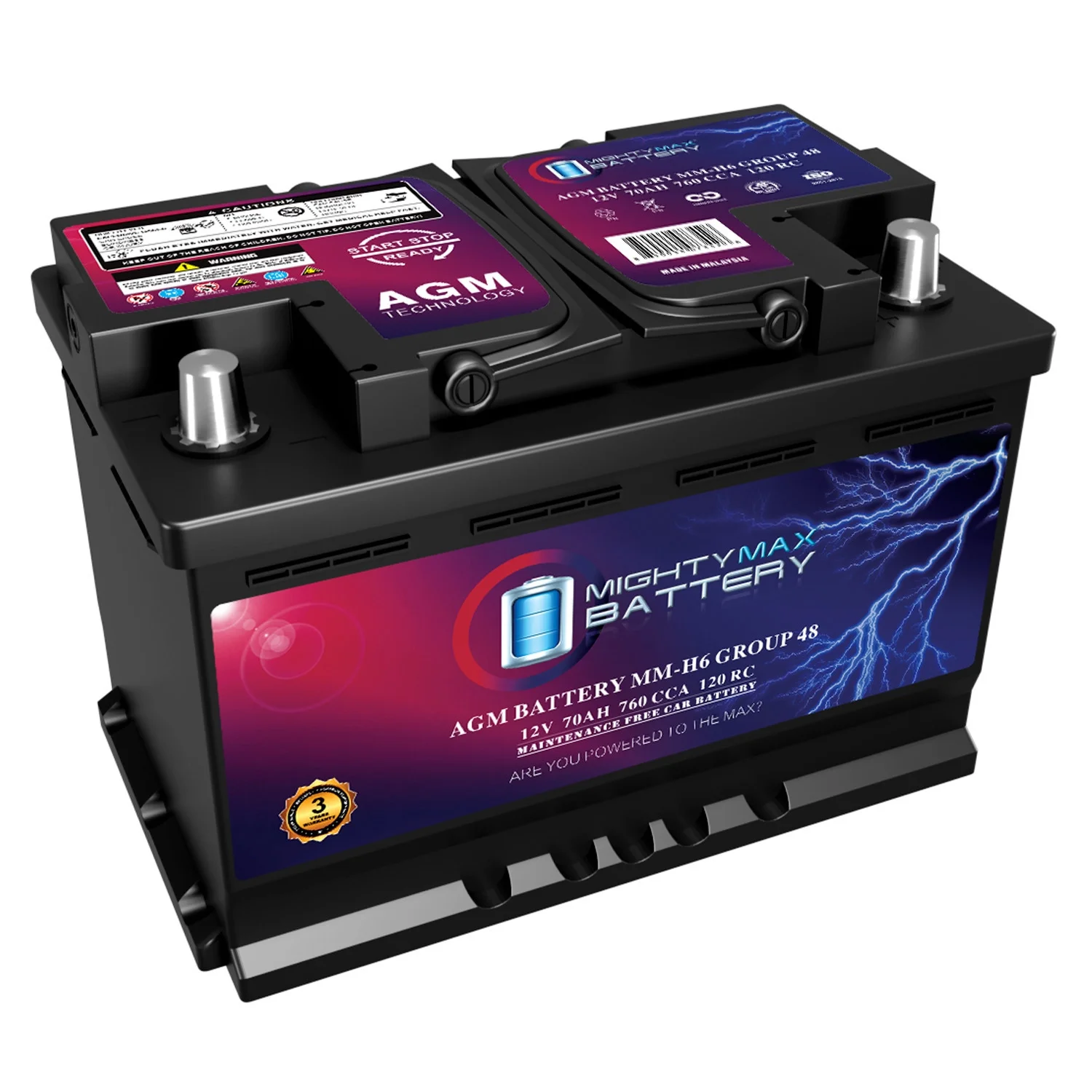 Vervangingsbatterij MM-H6 Groep 48 12 V 70 Ah 120 RC 760 CCA �C Compatibel met Chevrolet Silverado 1500 1/2 Ton 2007�C2013