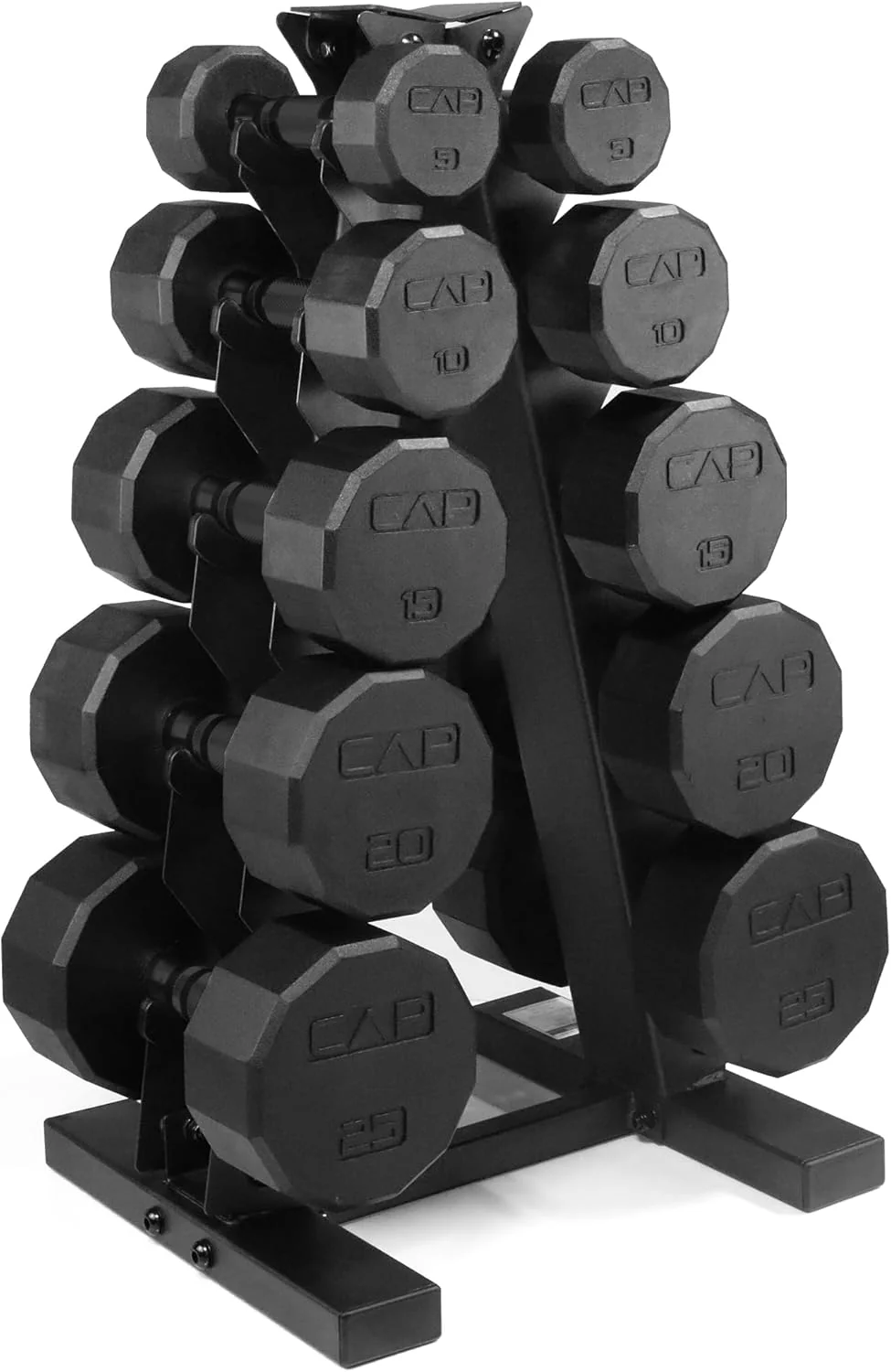 CAP Barbell Rubber Coated Dumbbell Weight Set with Vertical Rack | 100 lb, 150 lb, and 210 lb Options