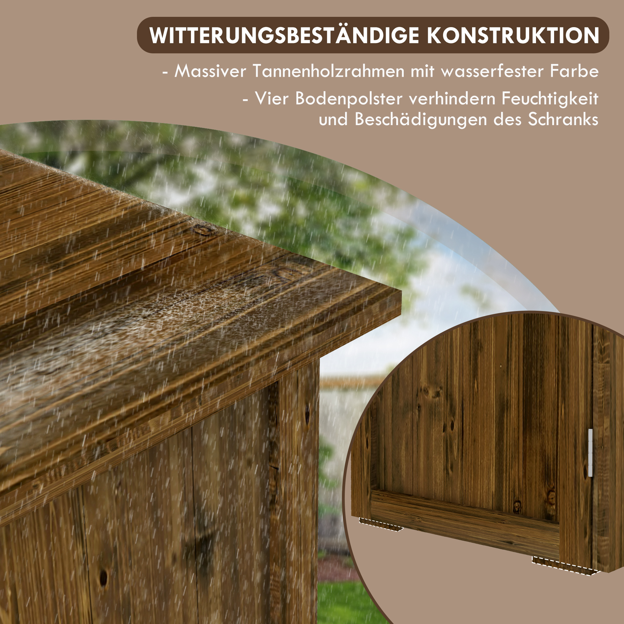 Tuinhuisje met dubbele deuren, magneetsluitingen, weerbestendig, natuurlijk hout, 77B x 55D x 72H cm, bruin