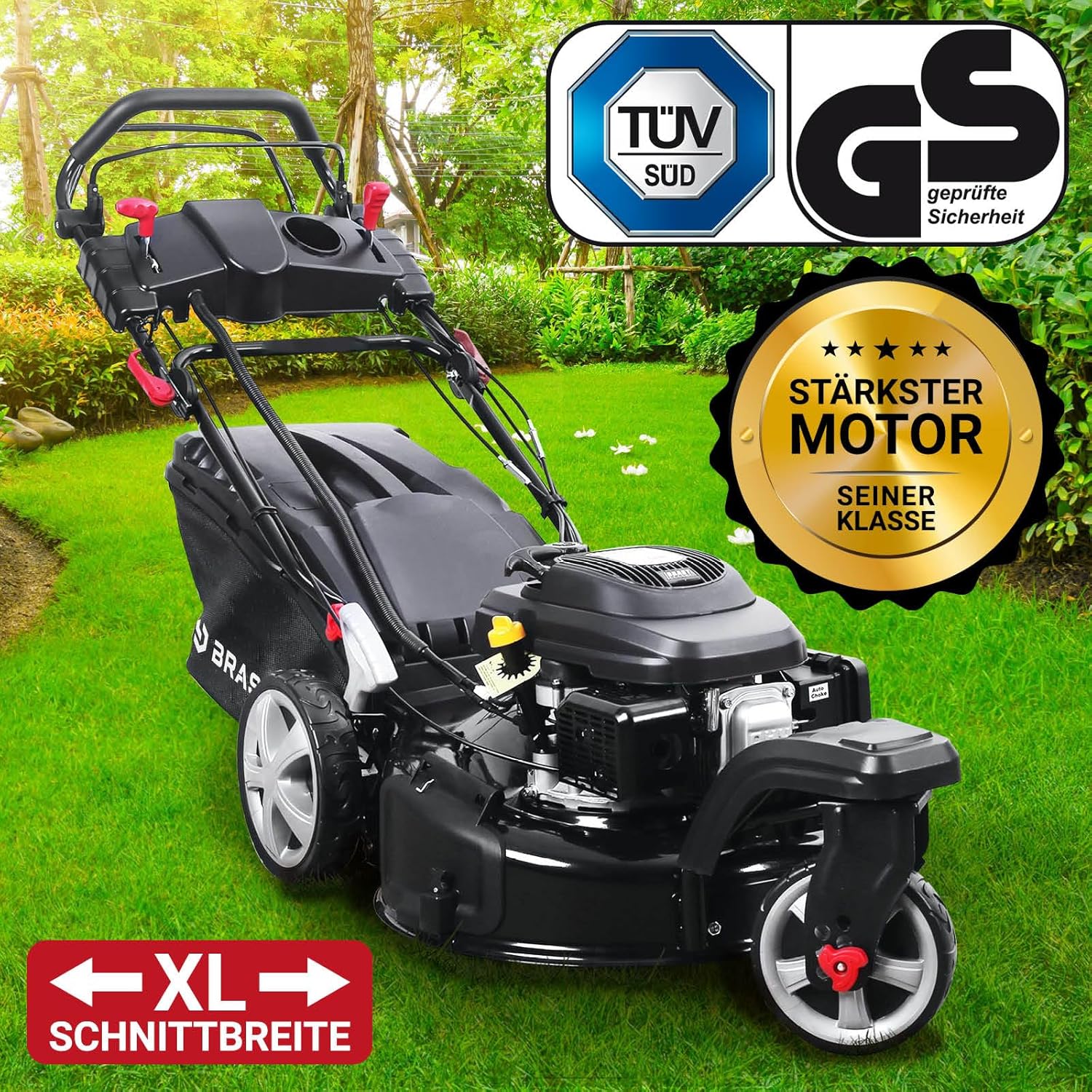 BRAST Benzin Rasenmäher Trike mit Antrieb 5,2kW(7PS) Elektrostart 53cm Schnittbreite viele Modelle TÜV 4 Takt OHV Motor 30-80mm Schnitthöhe 60L Fangkorb Stahlgehäuse ESTART