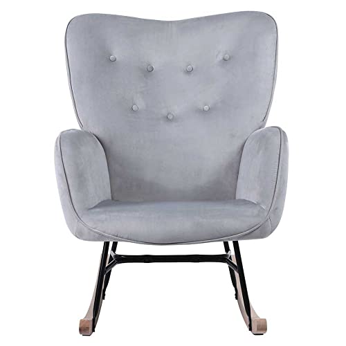 BAKAJI Poltrona Sedia a Dondolo Relax Slitta Rivestimento in Tessuto Struttura Legno Imbottita Piedi in Metallo Base Dondonlante Legno Dimensione 90 x 70 x 95 cm Design Moderno Scandinavo (Grigio) : Casa e cucina