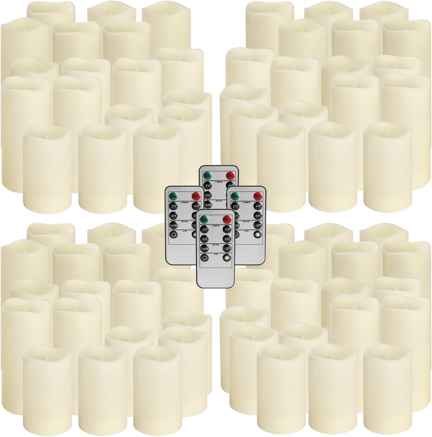 Set mit 72 flammenlosen LED-Batterien, wasserdicht (D5,6 x H 10,2 cm, 12,7 cm, 15,2 cm), mit 10-Tasten-Fernbedienung und 24-Stunden-Timer