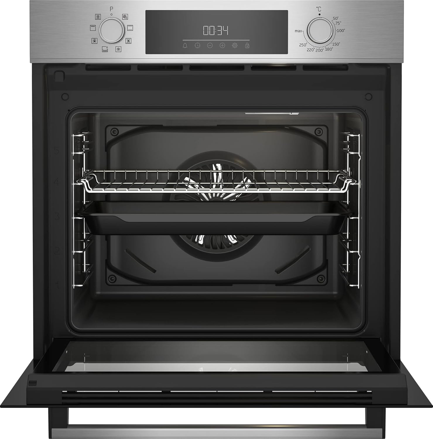 Beko BBSM12340X Einbau-Backofen-Set, zwei autarke Geräte: Induktionskochfeld mit 4 Kochzonen, Backofen mit 8 Heizarten, 72 l Garraum-Volumen, Kindersicherung, Sensortasten, Schwarz/Edelstahl