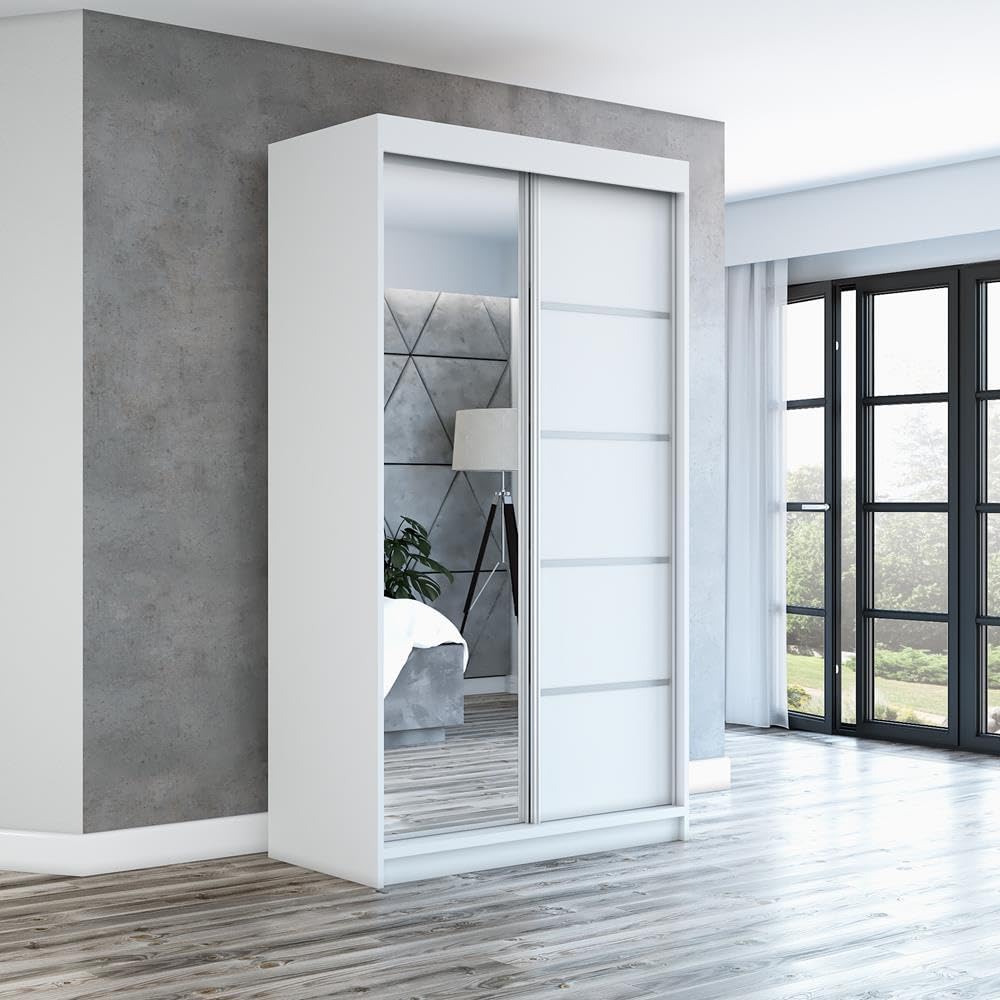 A&J MöbelLand Schwebetürenschrank GAPI Kleiderschrank 2-türig mit Spiegel, Garderobe 120 cm (Weiß/weiß/weiß)