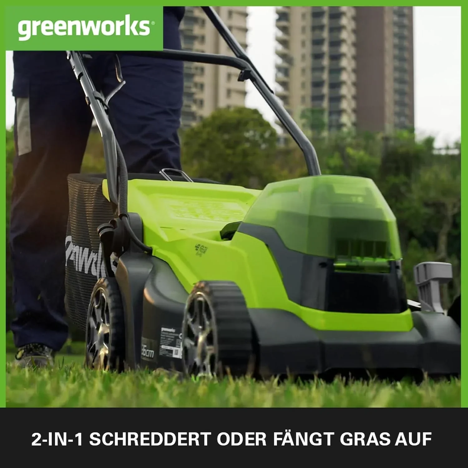 Greenworks 48V (2x24V) Selbstfahrender Akku Rasenmher f��r groe Flchen bis zu 480m, 46cm Schnittbreite, 55L Sack PLUS zwei 4Ah-Akkus und Doppelladegert GD24X2LM46SPK4X