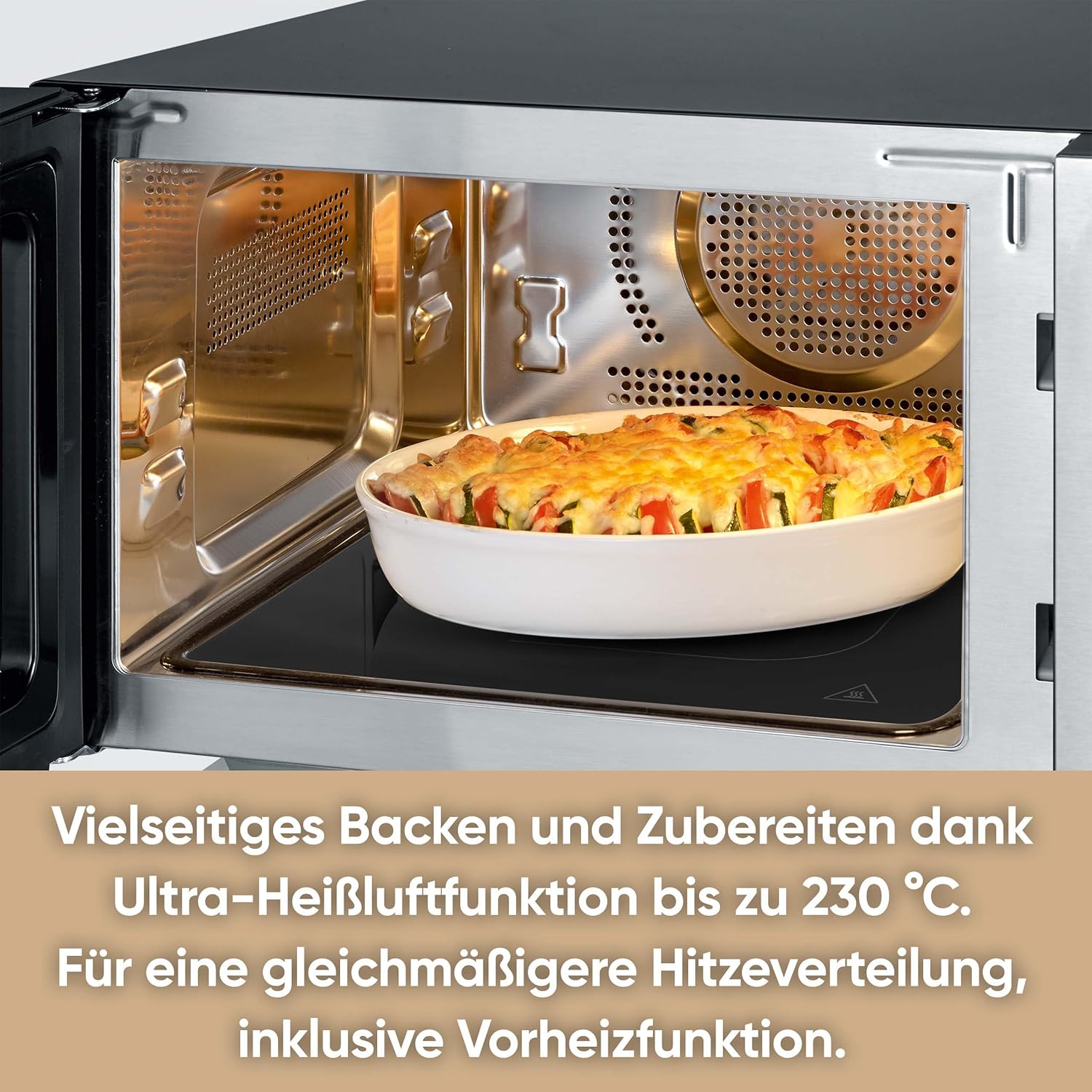 SEVERIN Mikrowelle mit Grill und Heißluftfunktion 3-in-1, zum Auftauen, Garen und Erhitzen, Mikrowelle mit Drehteller, Edelstahl-gebürstet/silber, MW 7774